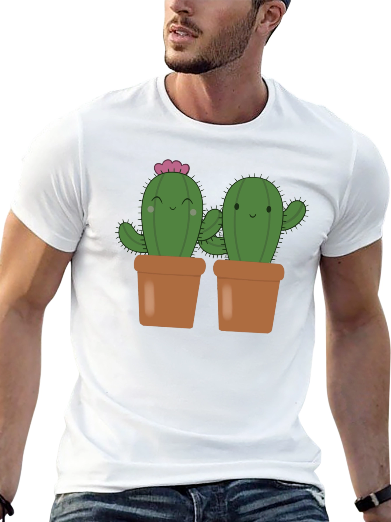 Cute Cactus in Pots Black T-Shirt