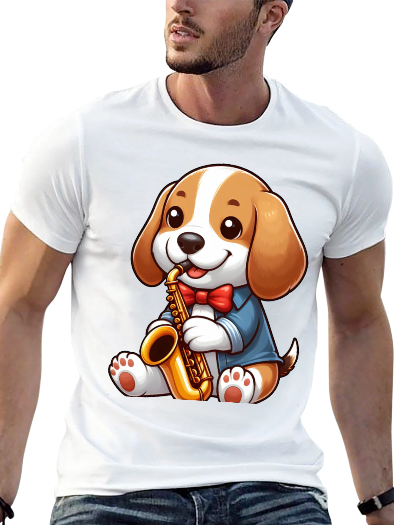 Cute Dog Saxophone T-Shirt - Music Lover Tee