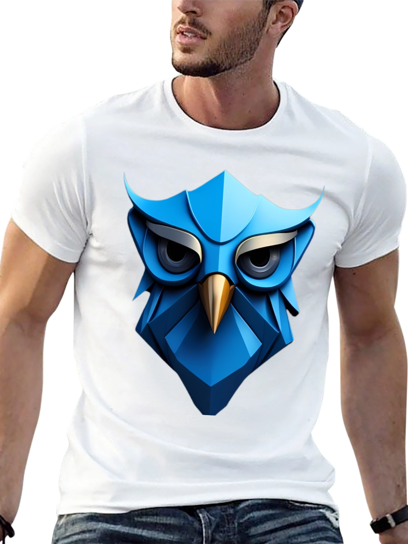 Geometric Owl Graphic Tee - Modern Bird Design