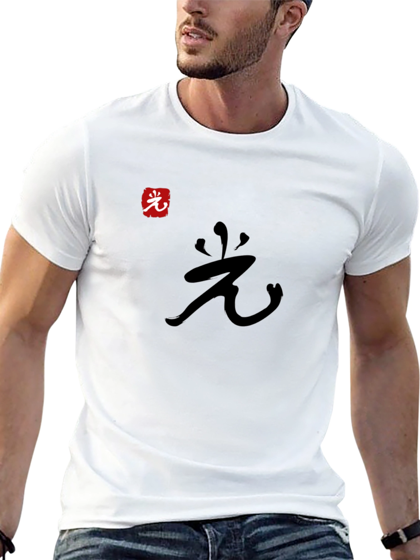 Mens Black T-Shirt with Asian Symbol Graphics
