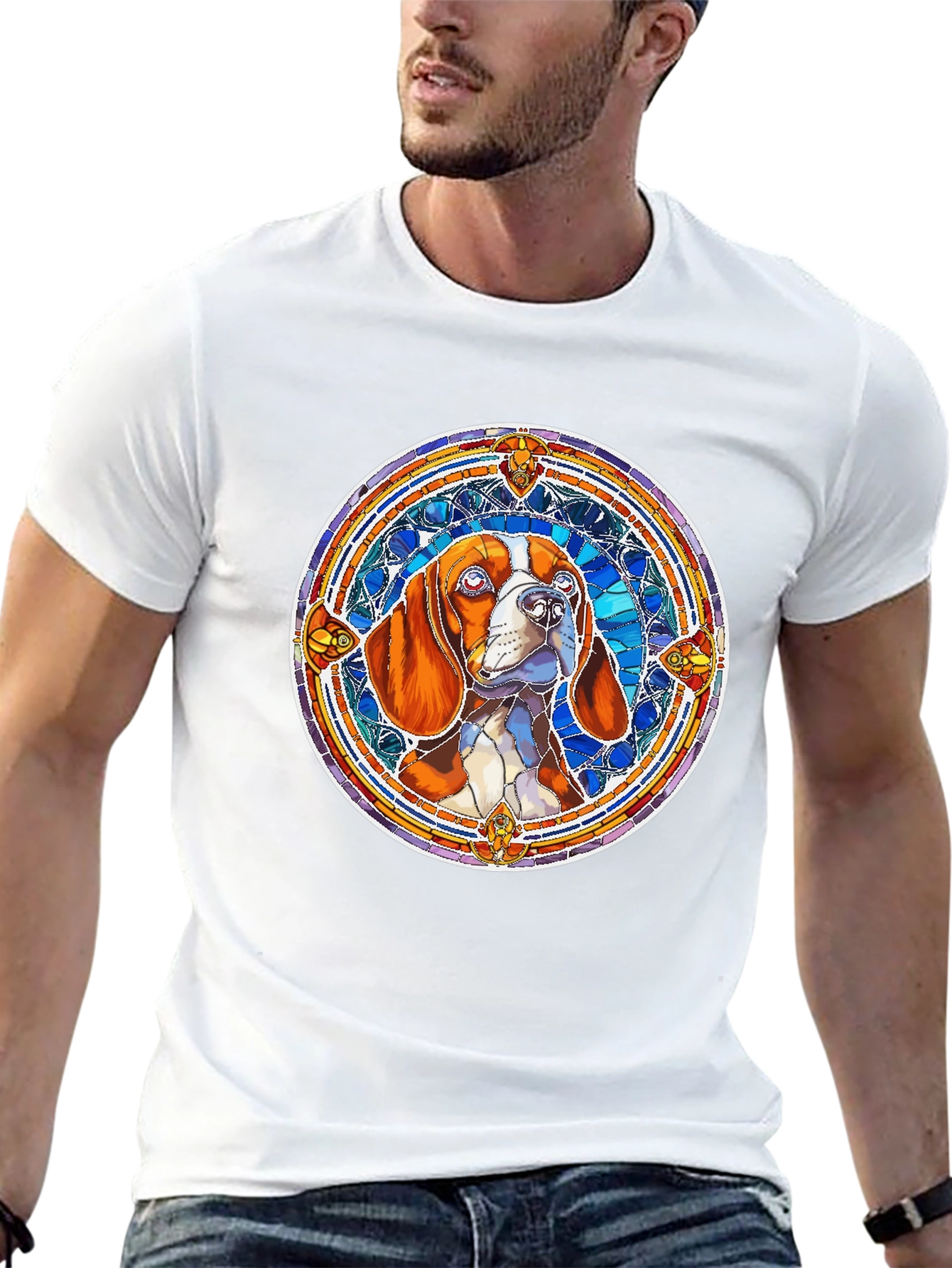 Stained Glass Dog Graphic Tee - Unique Design