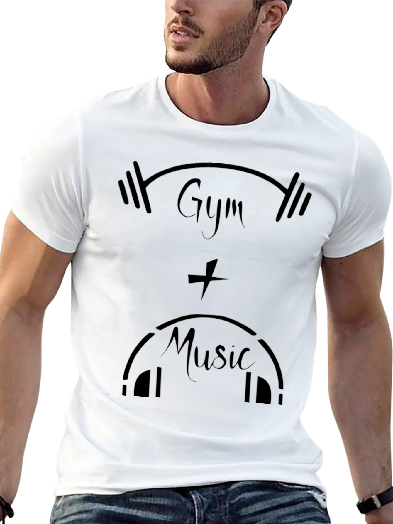 Gym & Music Black Graphic Tee Shirt