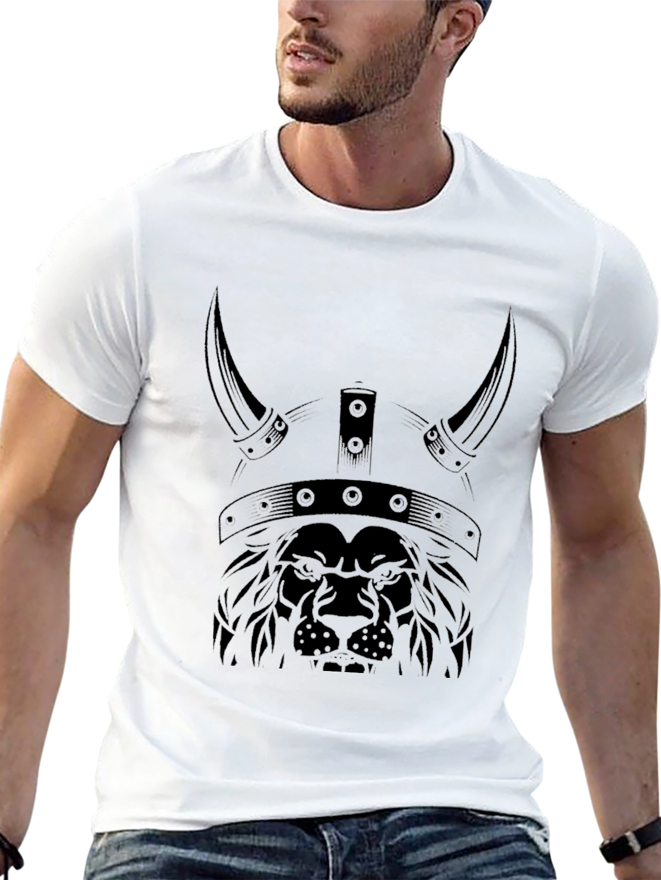 Lion Viking Helmet Graphic Tee - Black