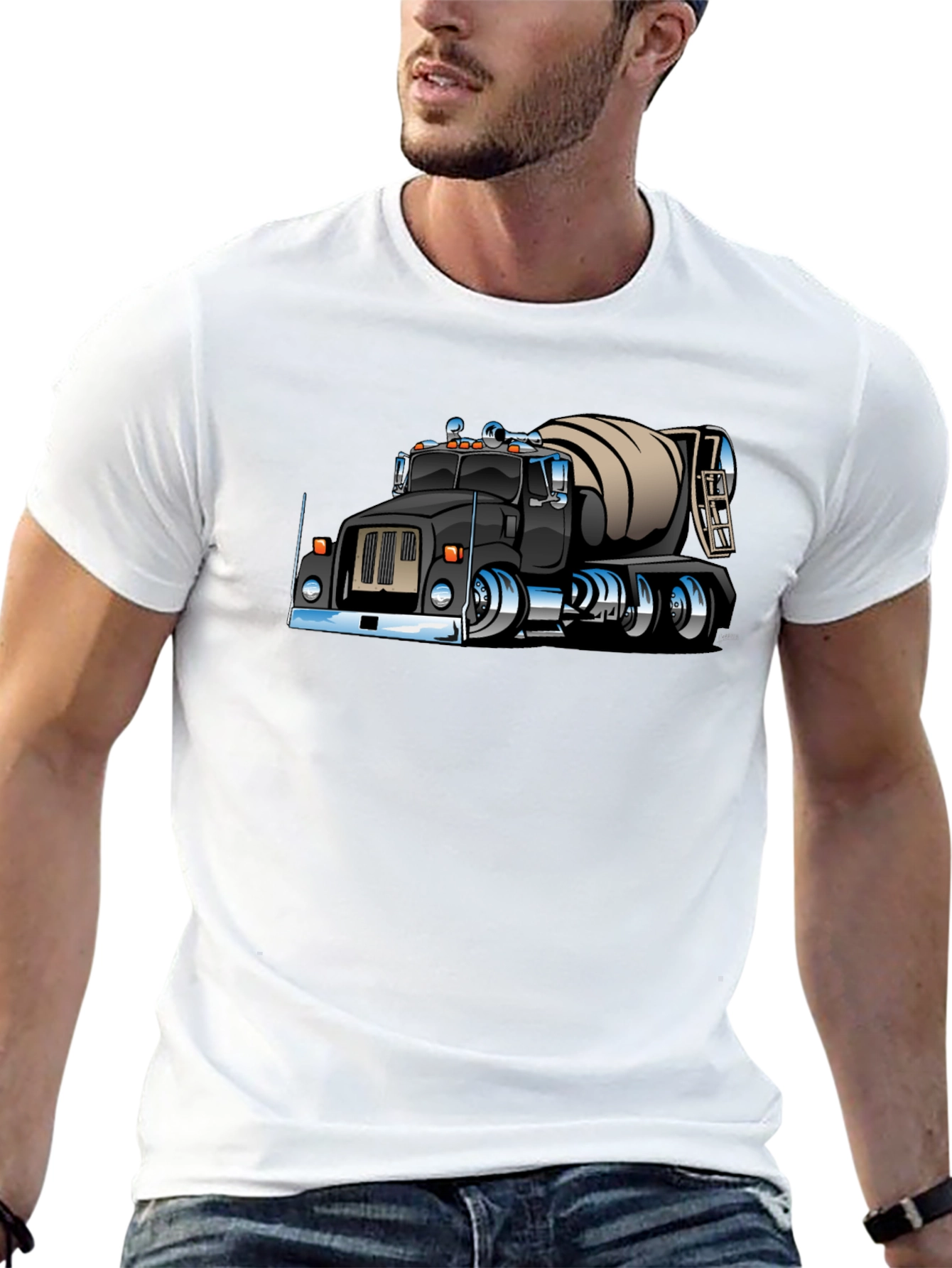 Cartoon Cement Truck Black T-Shirt