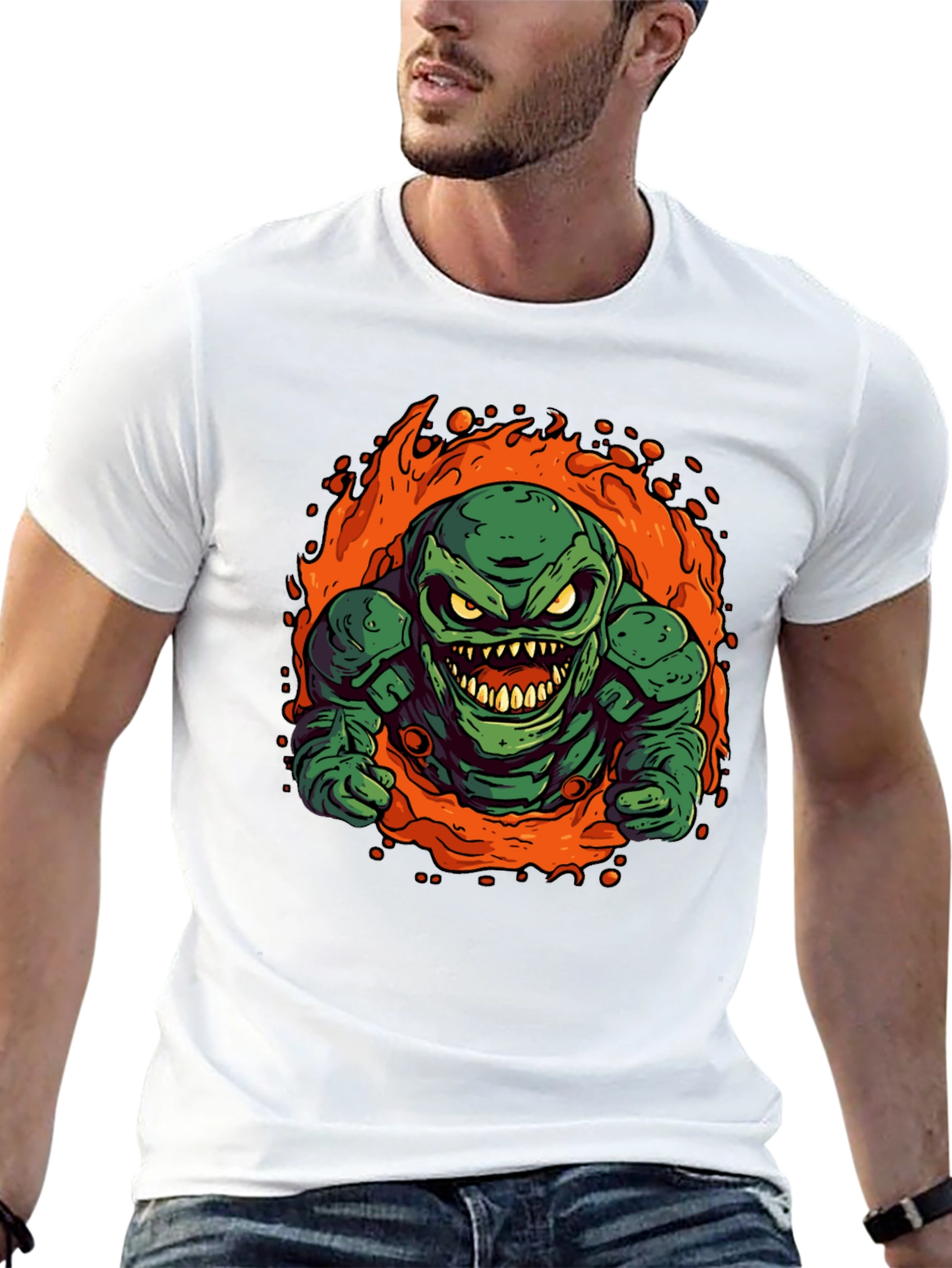 Fiery Green Monster Graphic Tee - Black