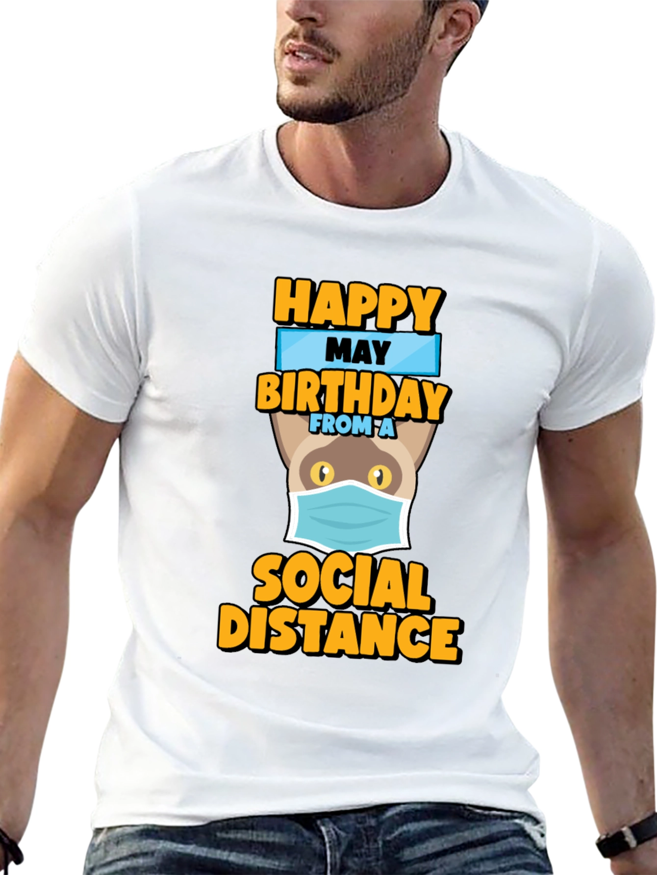 Happy May Birthday Social Distance Cat T-Shirt