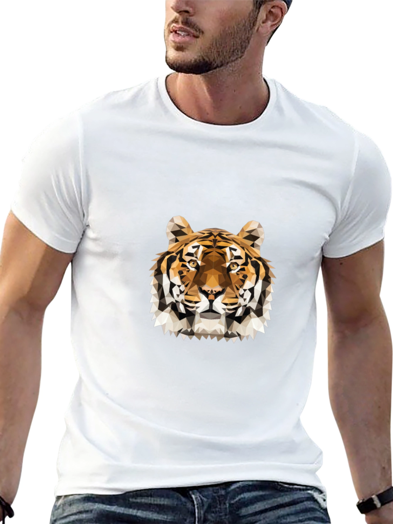 Geometric Tiger Graphic Black T-Shirt