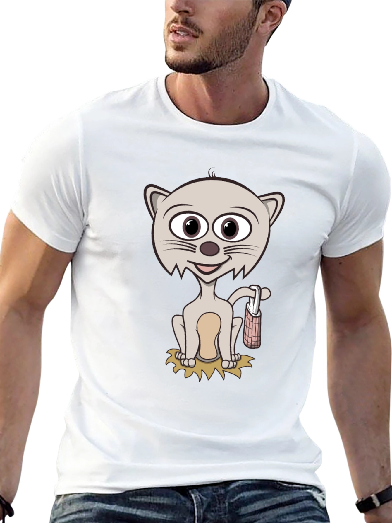 Cartoon Cat T-Shirt - Novelty Graphic Tee