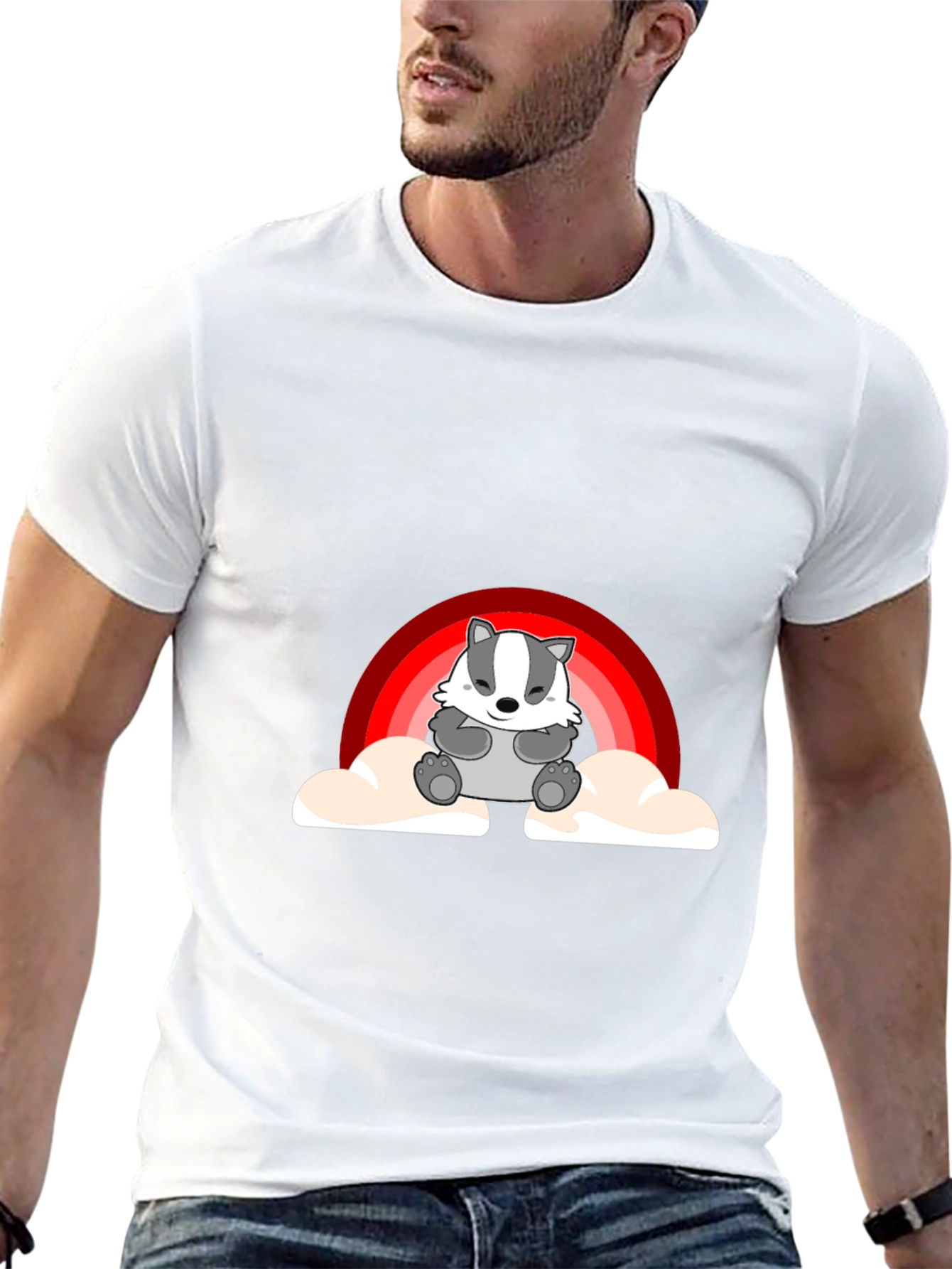 Cute Badger Rainbow Cloud Graphic T-Shirt