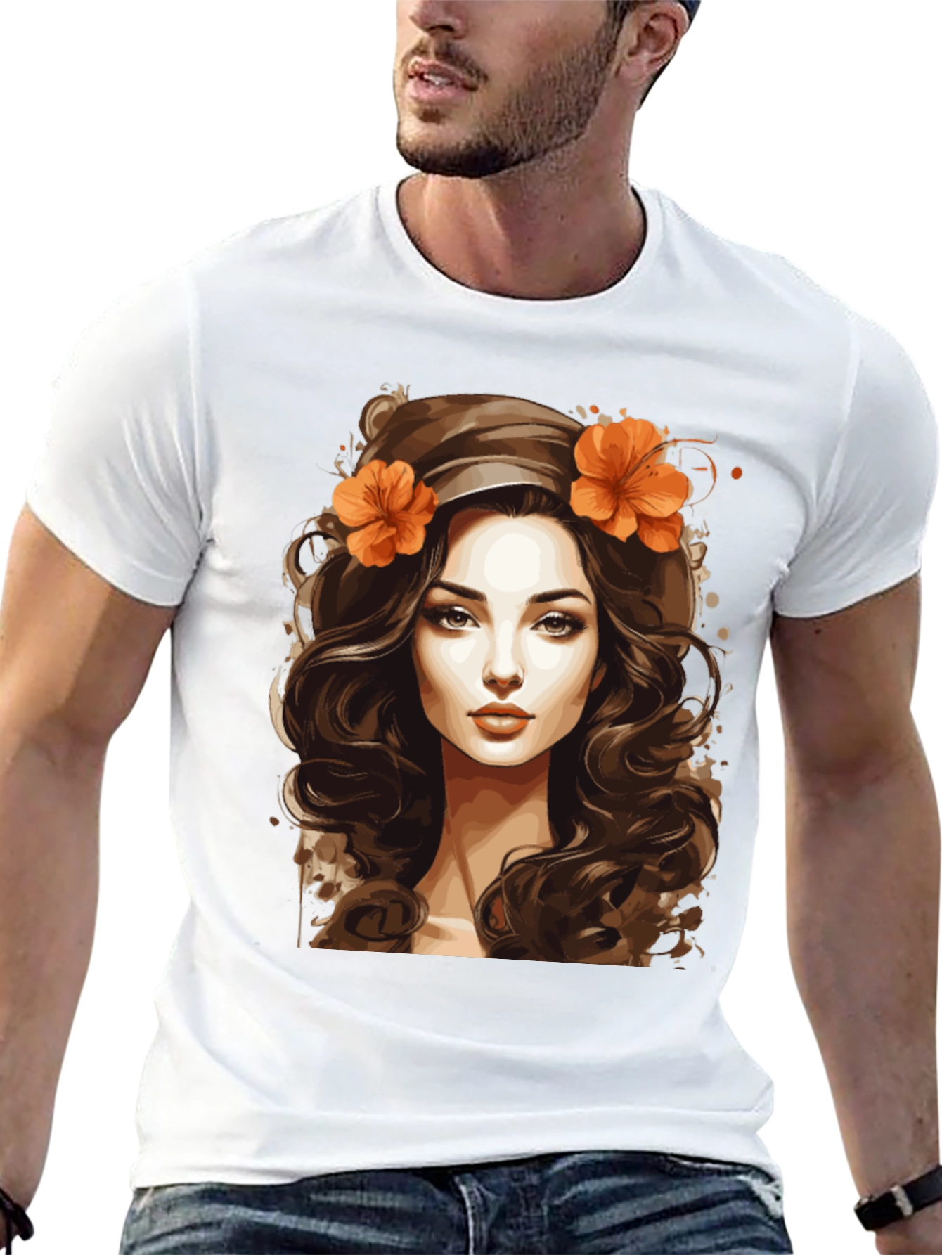 Boho Beauty Graphic Tee - Artistic Woman Portrait