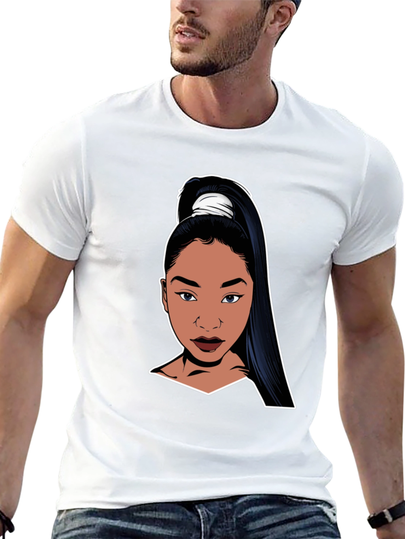 Cool Black T-Shirt with Cartoon Woman