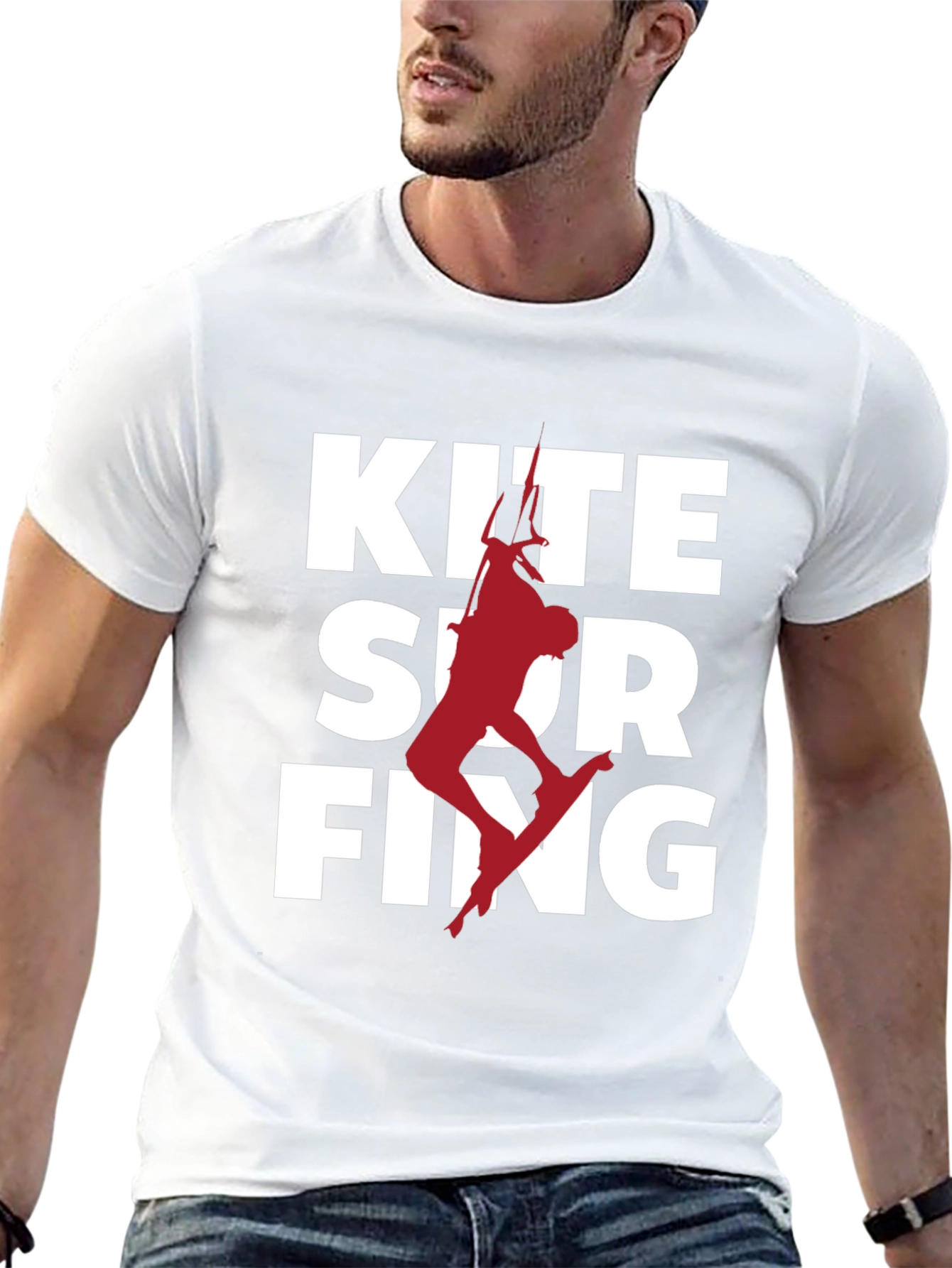 Kite Surfing Graphic Tee - Black Cotton T-Shirt