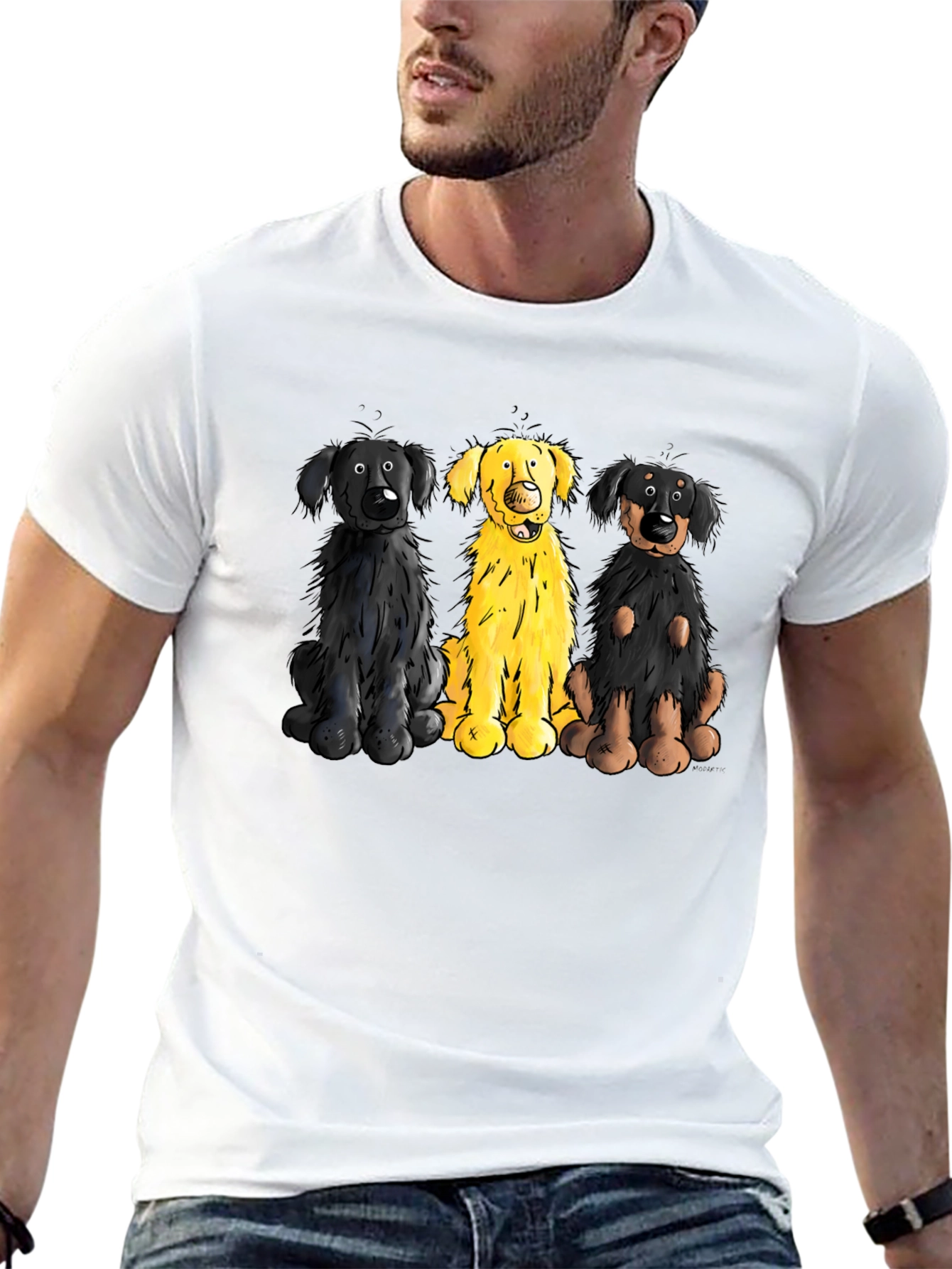 Cartoon Dog Trio Graphic Black T-Shirt