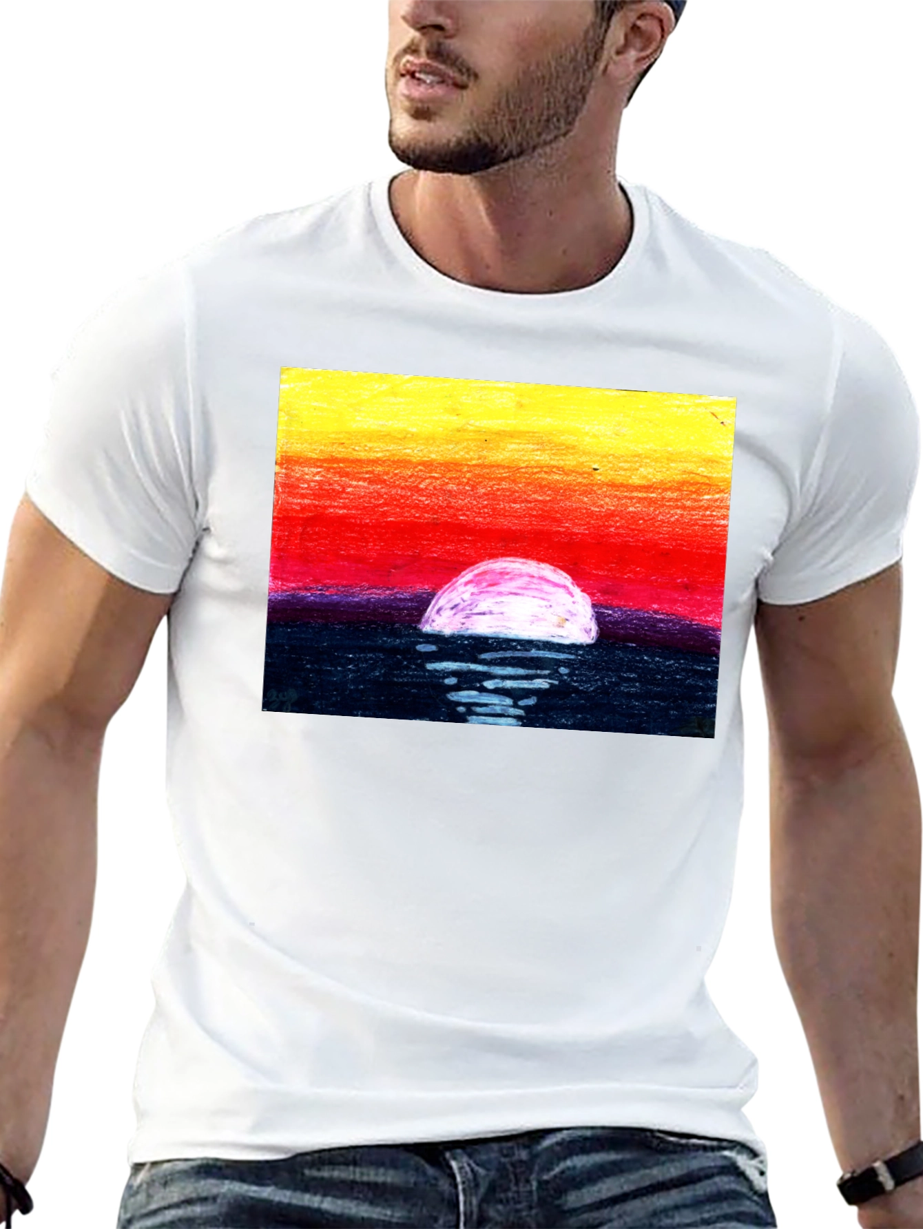 Sunset Art Graphic Tee - Black Cotton T-Shirt