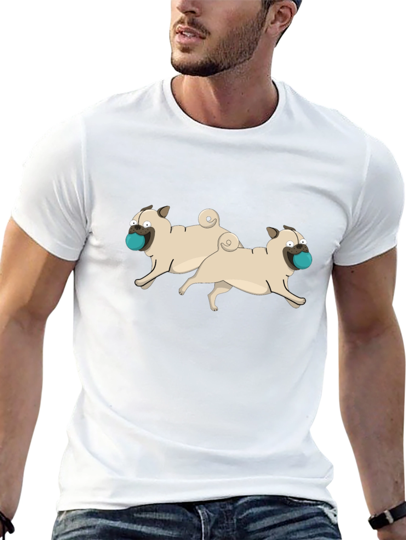 Cartoon Pug Dog Graphic Black T-Shirt