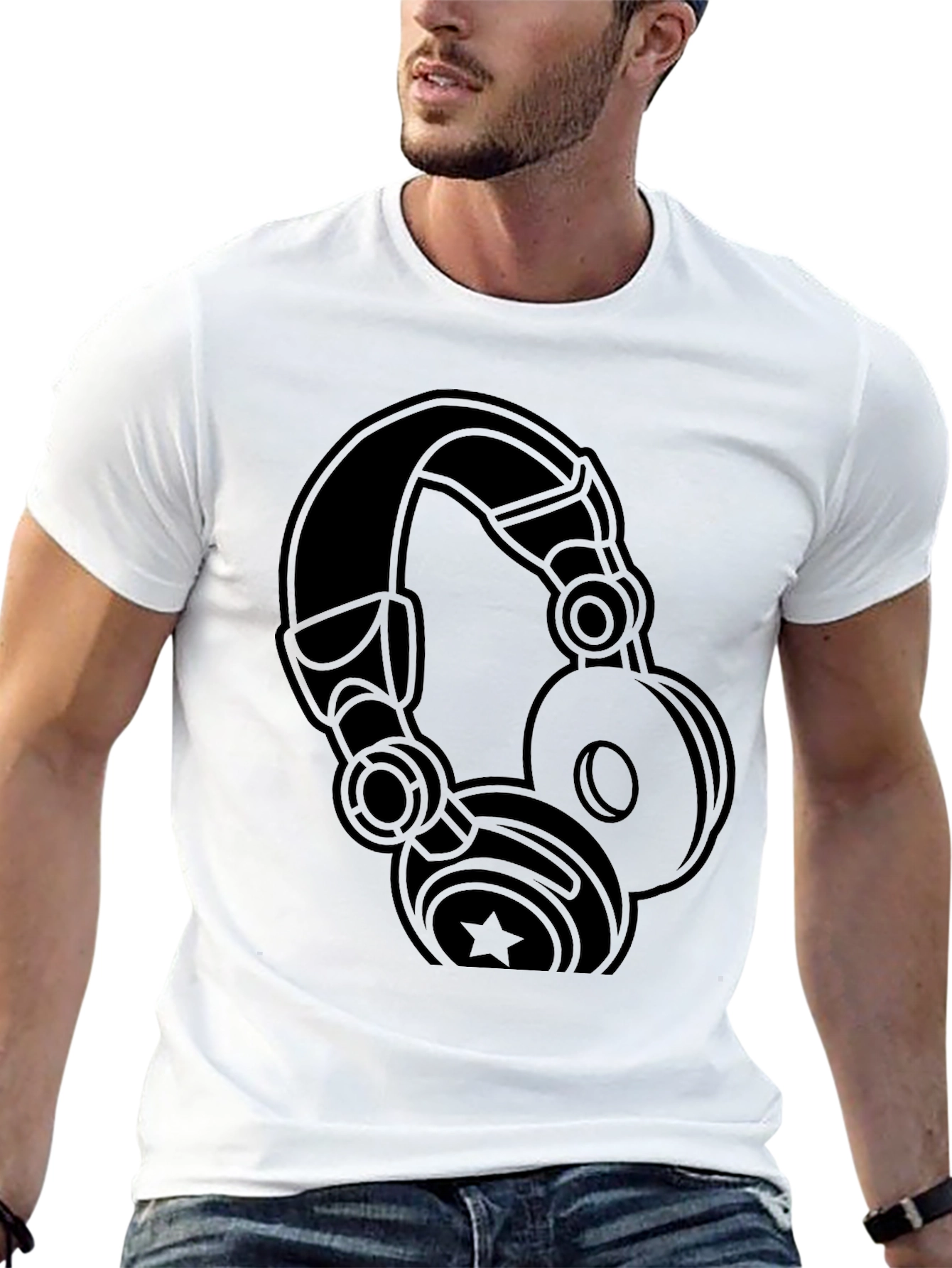 Black Headphones Graphic T-Shirt