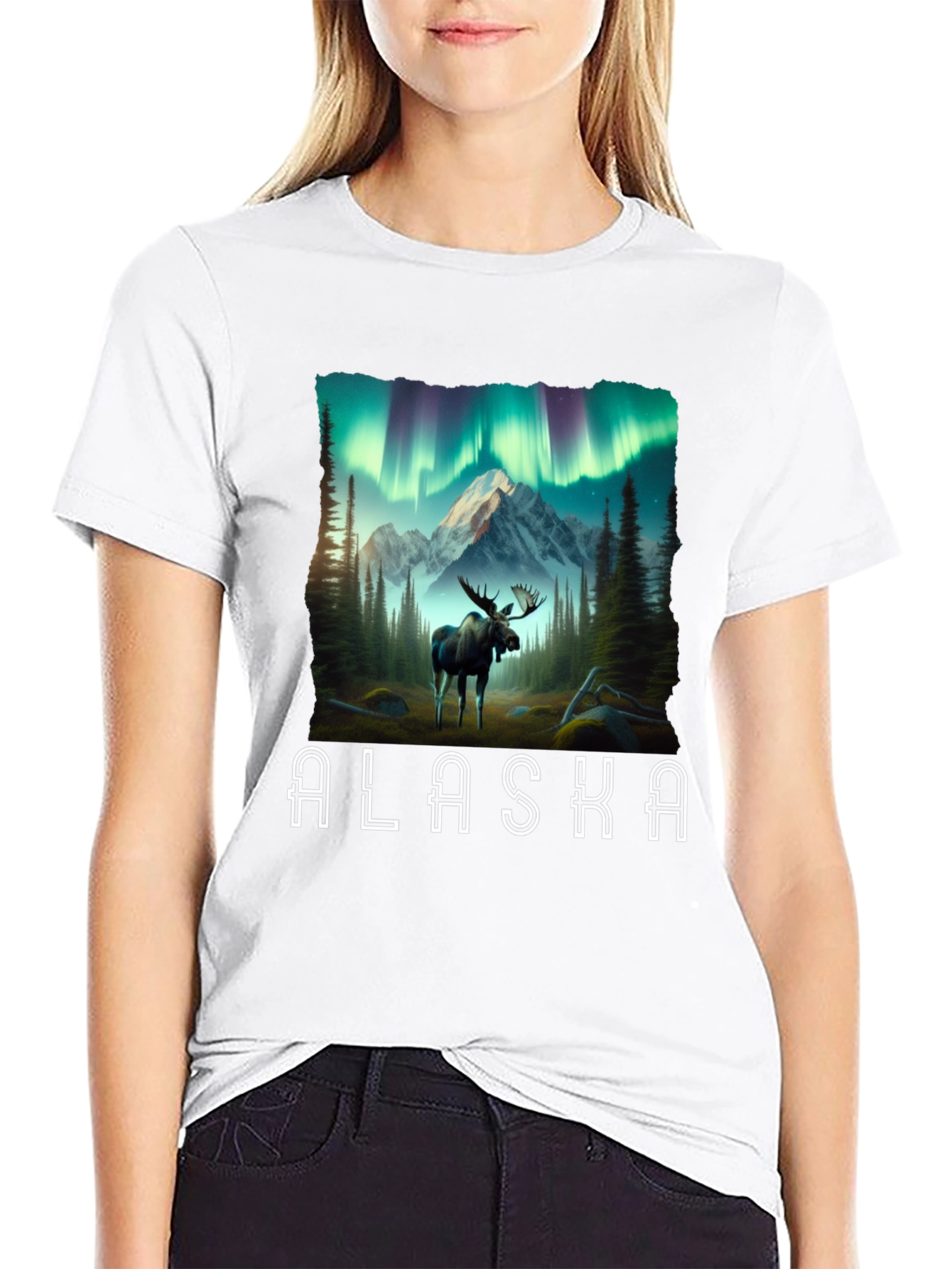Alaska Moose T-Shirt Northern Lights Graphic Tee