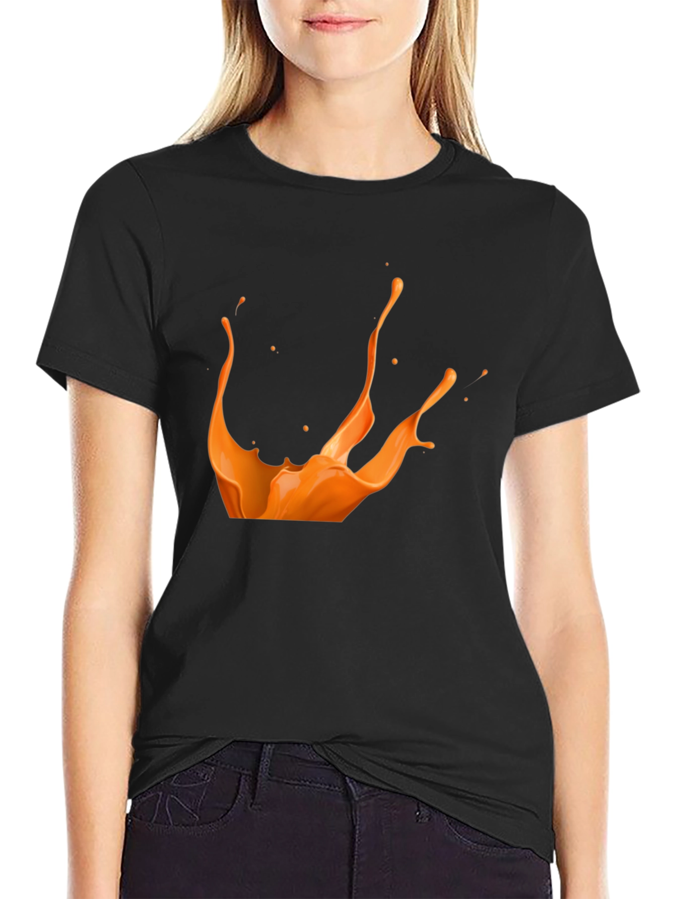 Black T-Shirt with Orange Splash Graphic