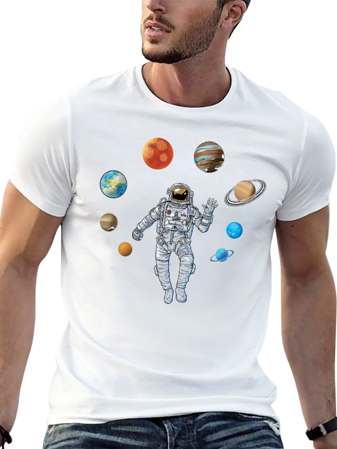 Astronaut & Planets Graphic Print T-Shirt