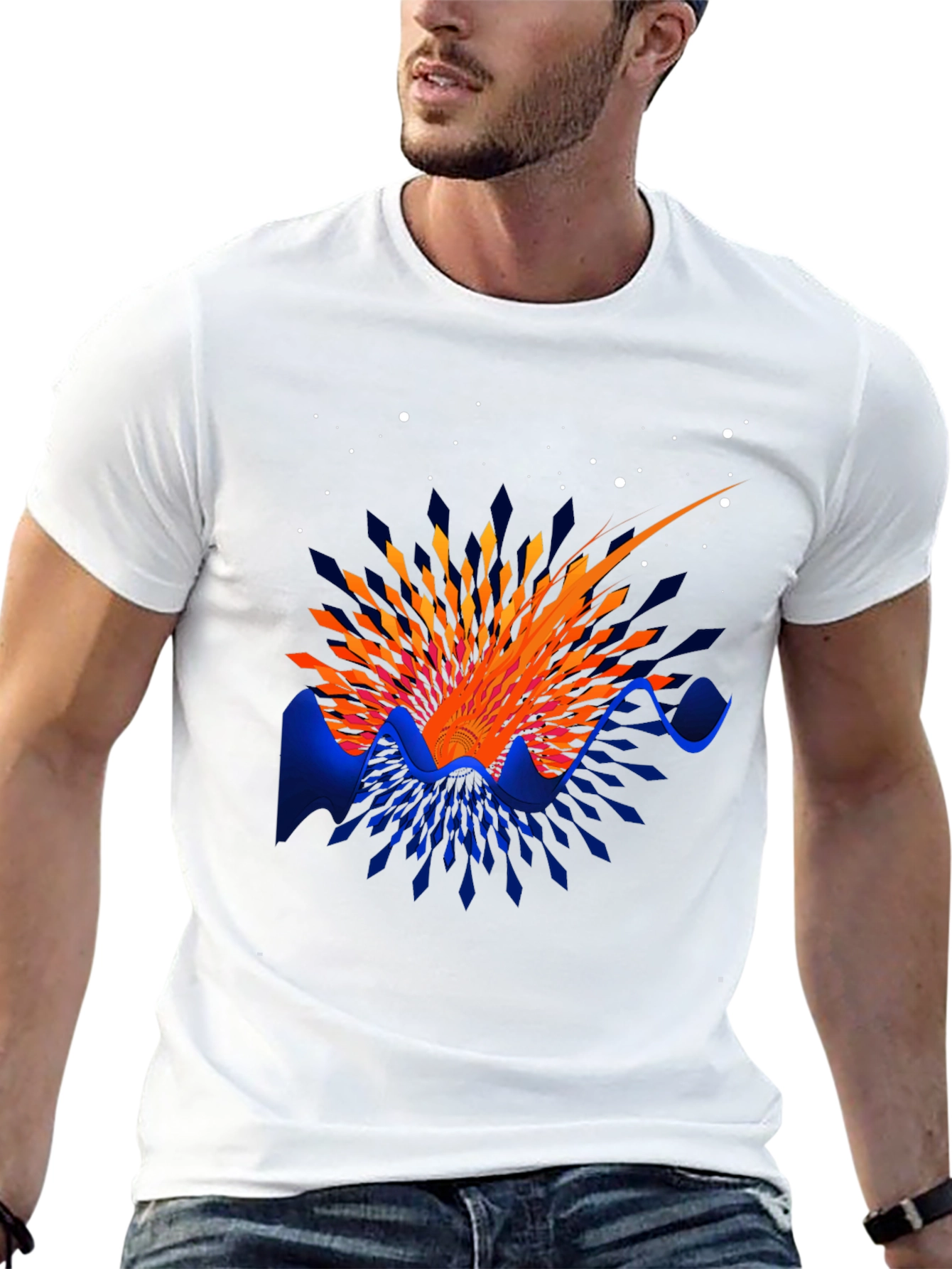 Abstract Sunrise Graphic T-Shirt - Stylish Crew Neck Tee
