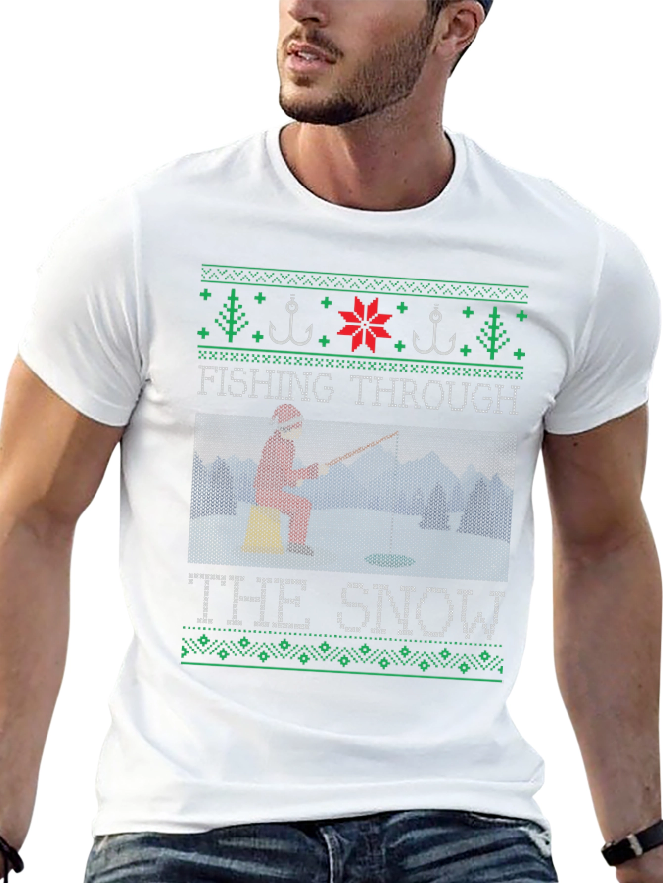 Fishing Through the Snow Christmas T-Shirt