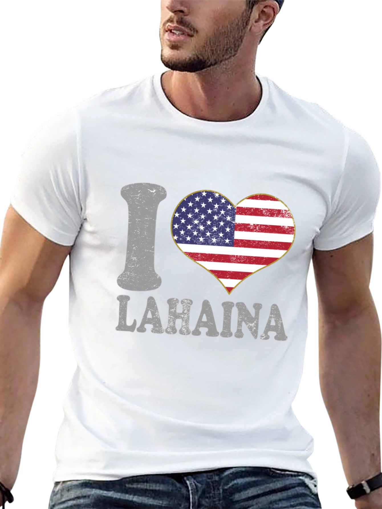 I Love Lahaina American Flag Heart T-Shirt