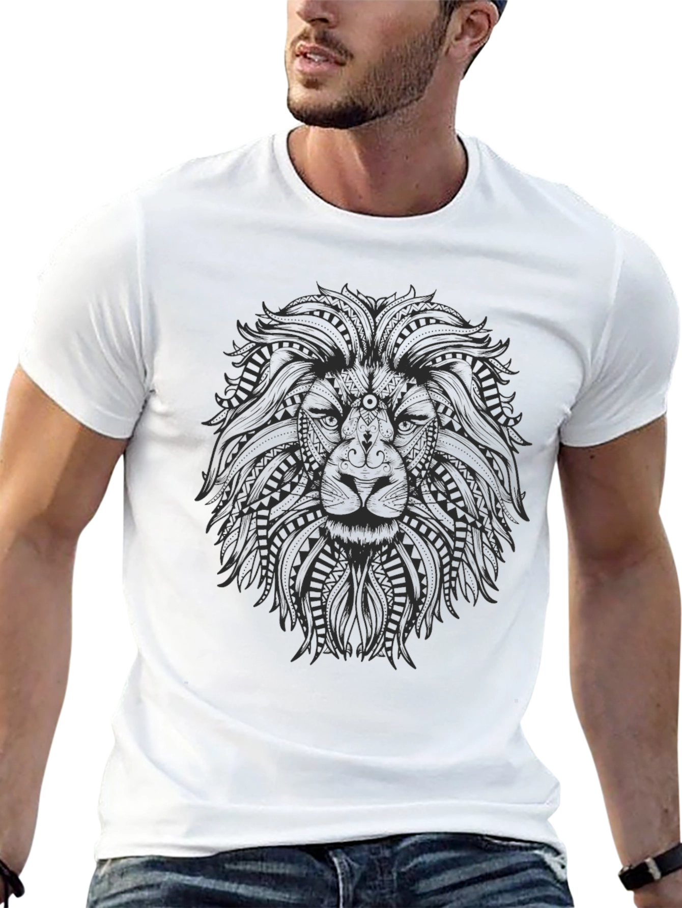 Lion Graphic Print Crew Neck T-Shirt