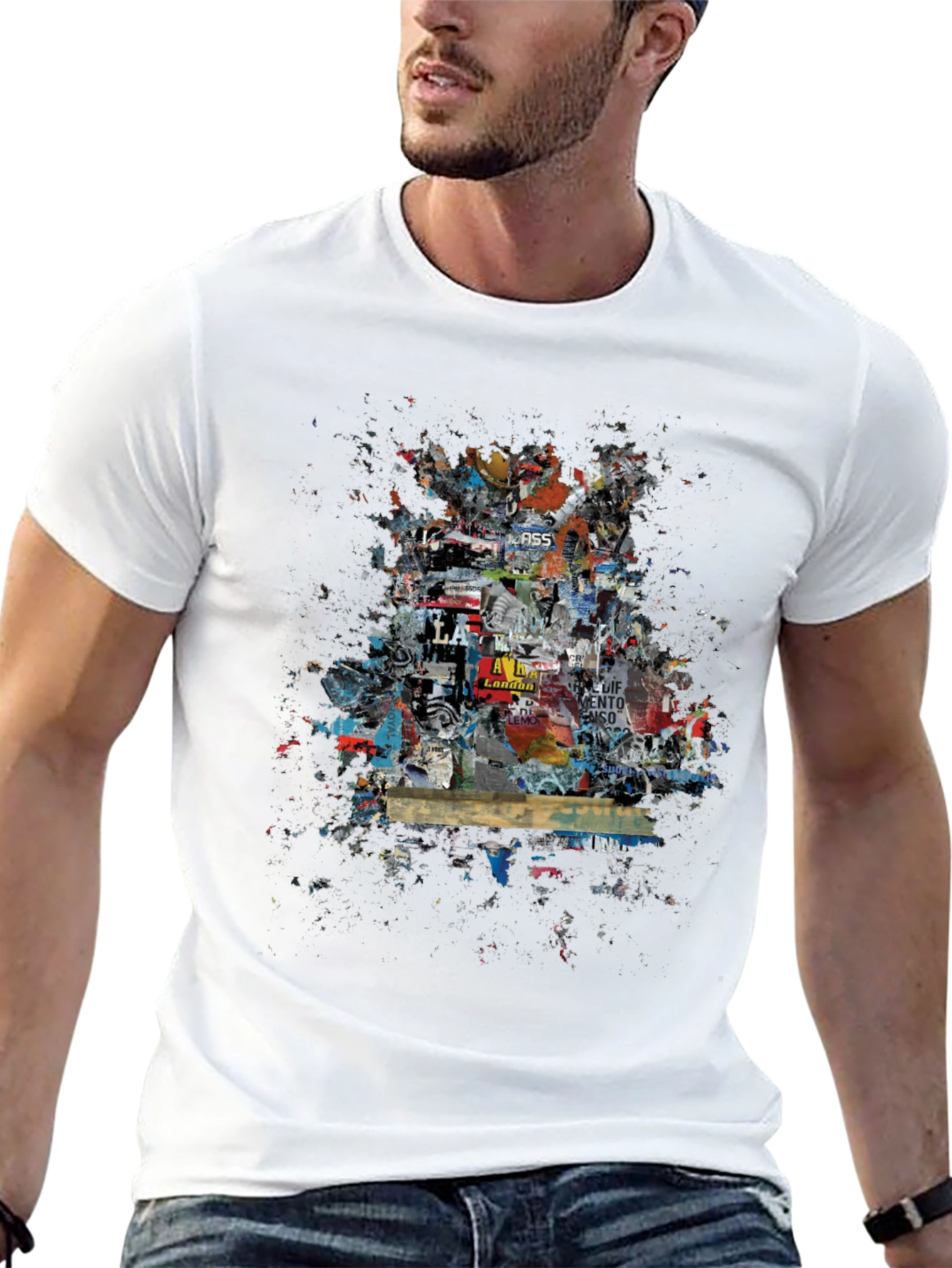 Urban Collage Graphic Tee - Black Cotton T-Shirt