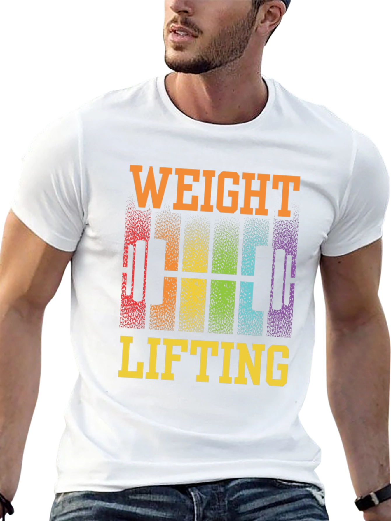 Weight Lifting Rainbow Barbell Black T-Shirt
