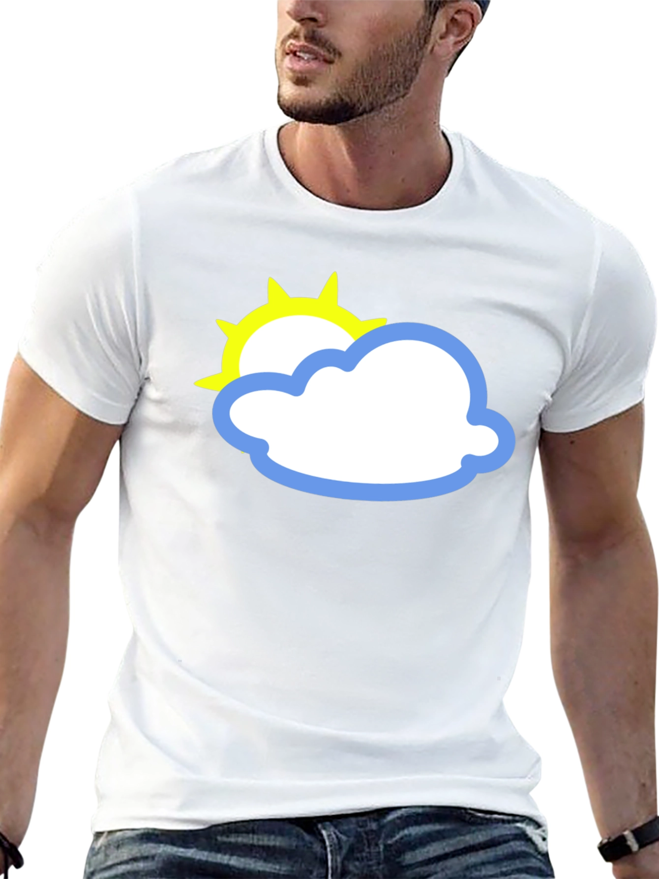 Black Tee with Sun and Cloud Graphic