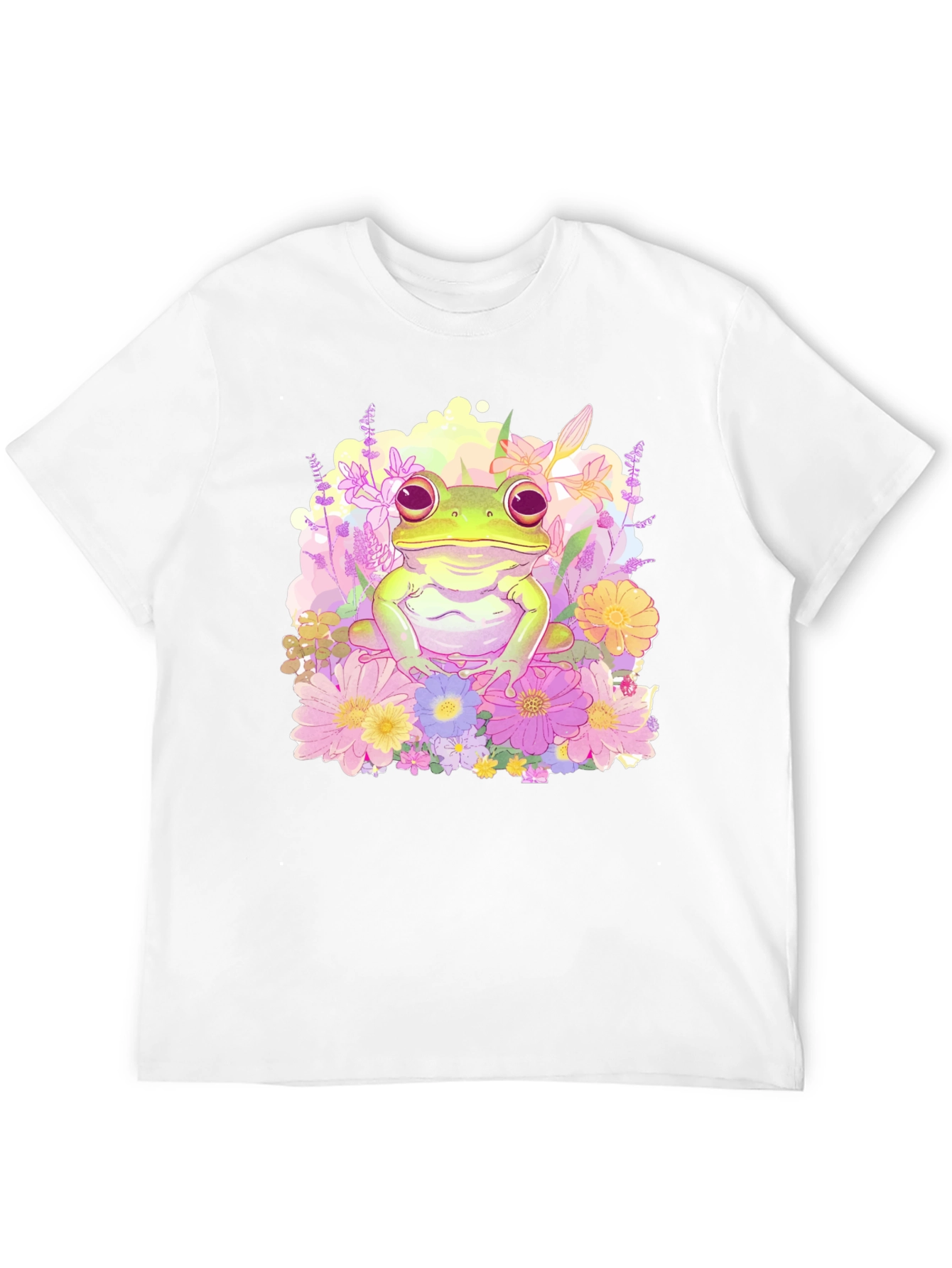 Floral Frog Graphic Tee - Black Cotton T-Shirt