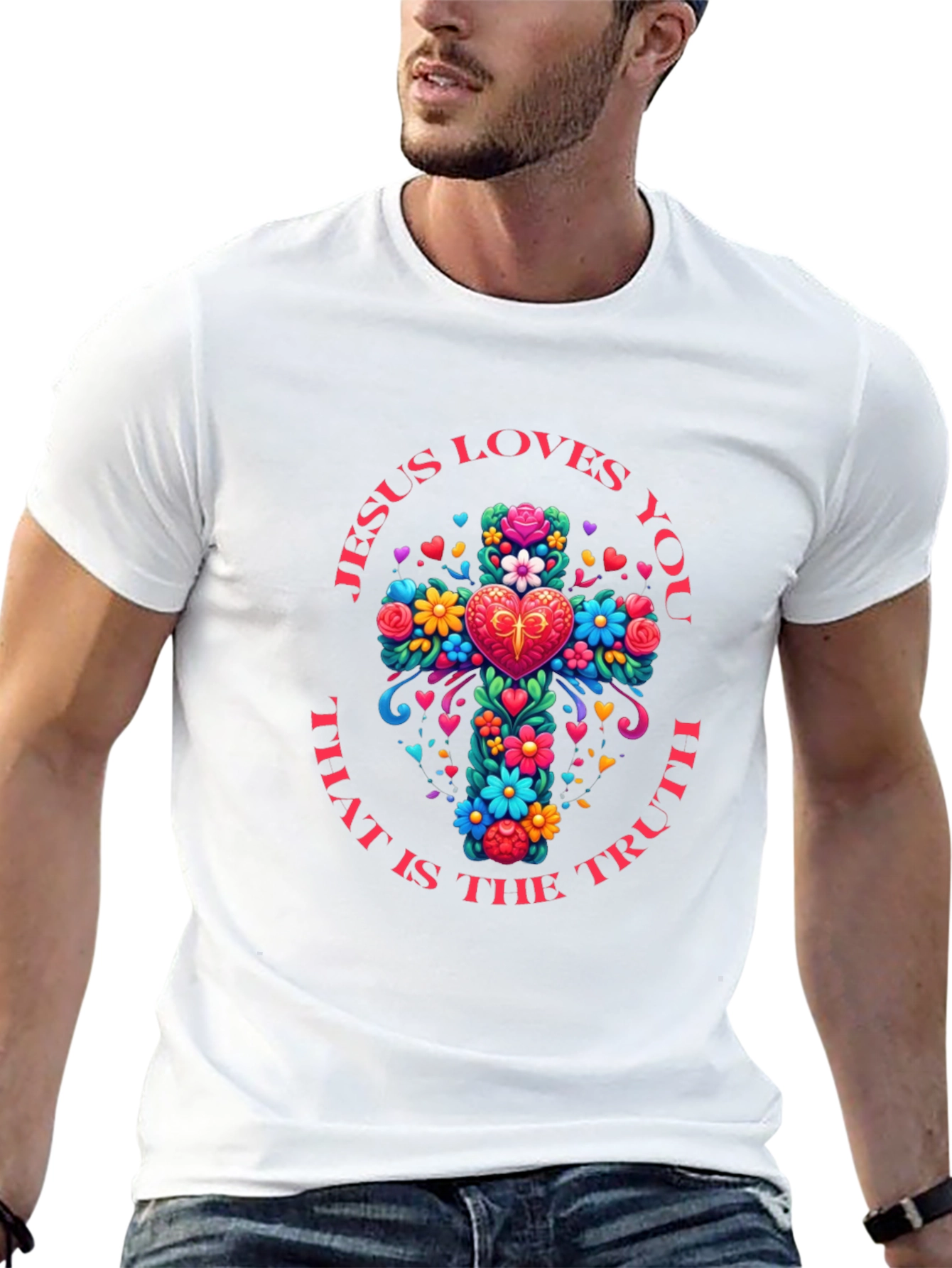 Jesus Loves You Floral Cross T-Shirt