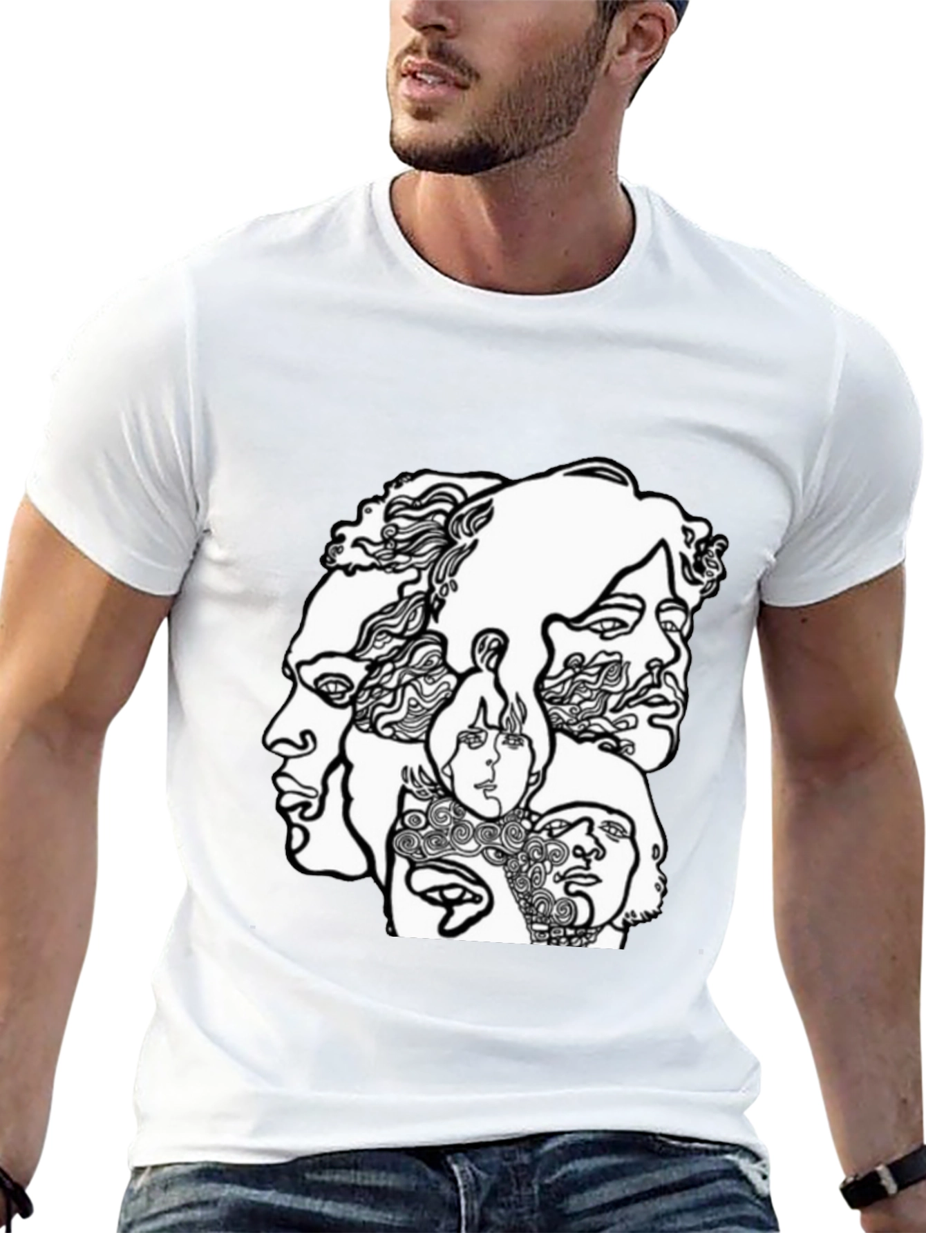 Abstract Faces Graphic Black T-Shirt