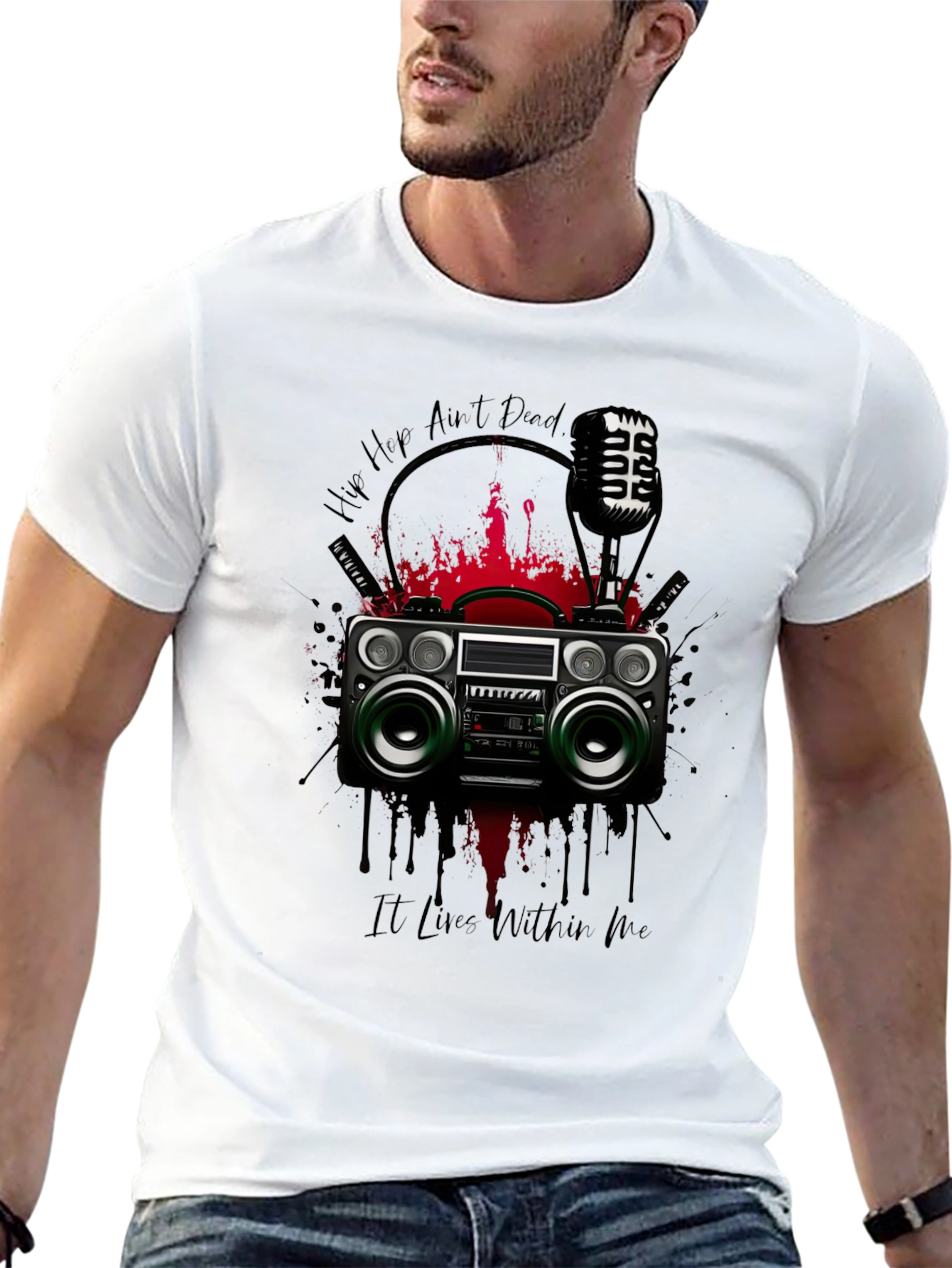 Hip Hop Music T-Shirt Boombox and Mic Graphic Tee