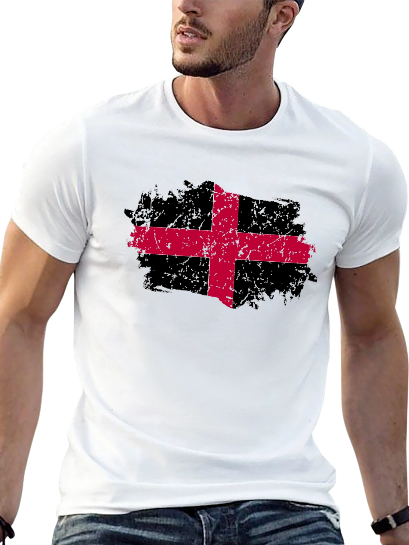 Black T-Shirt with Red Cross Graphic