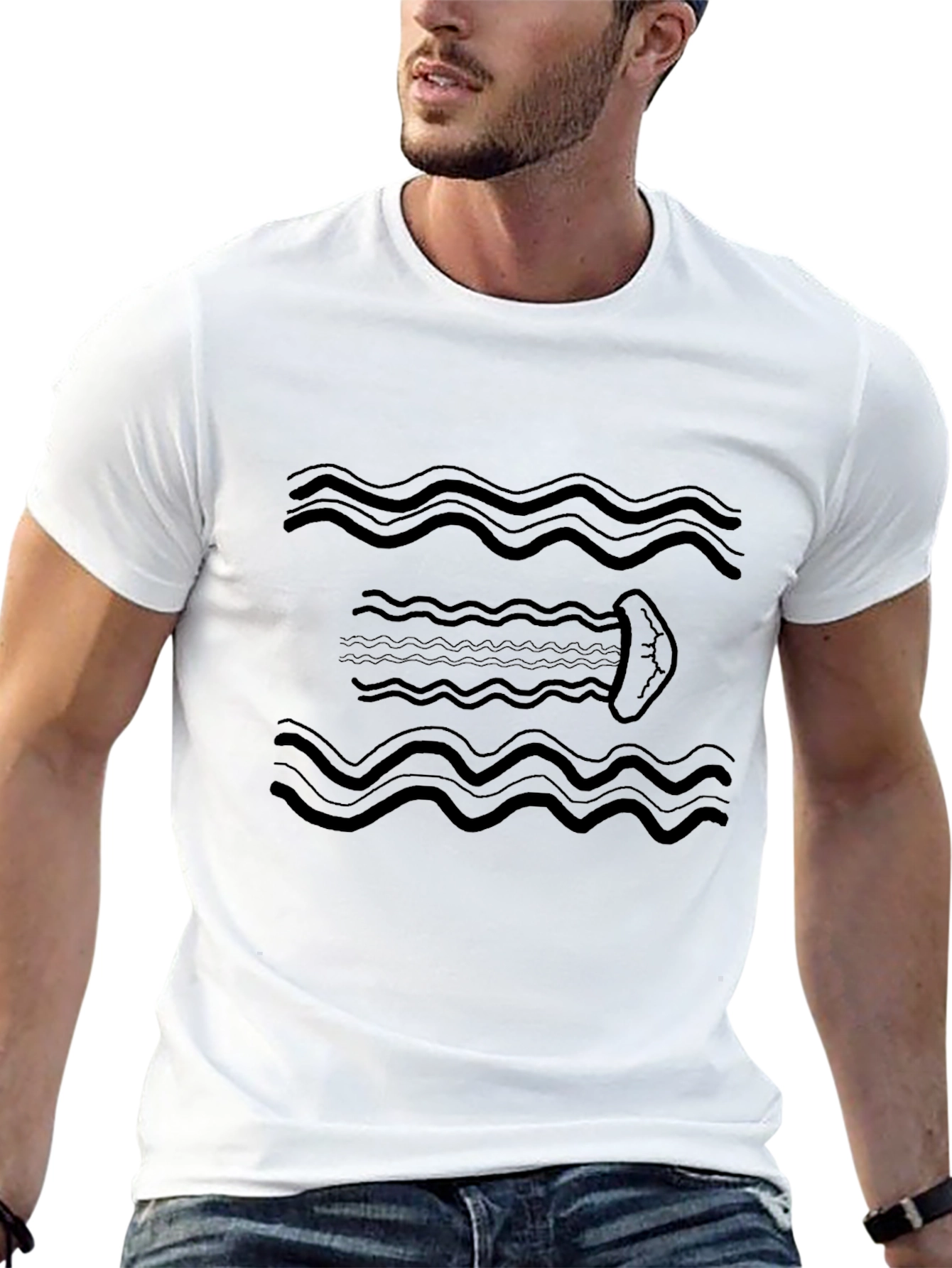 Wavy Jellyfish Black Graphic Tee