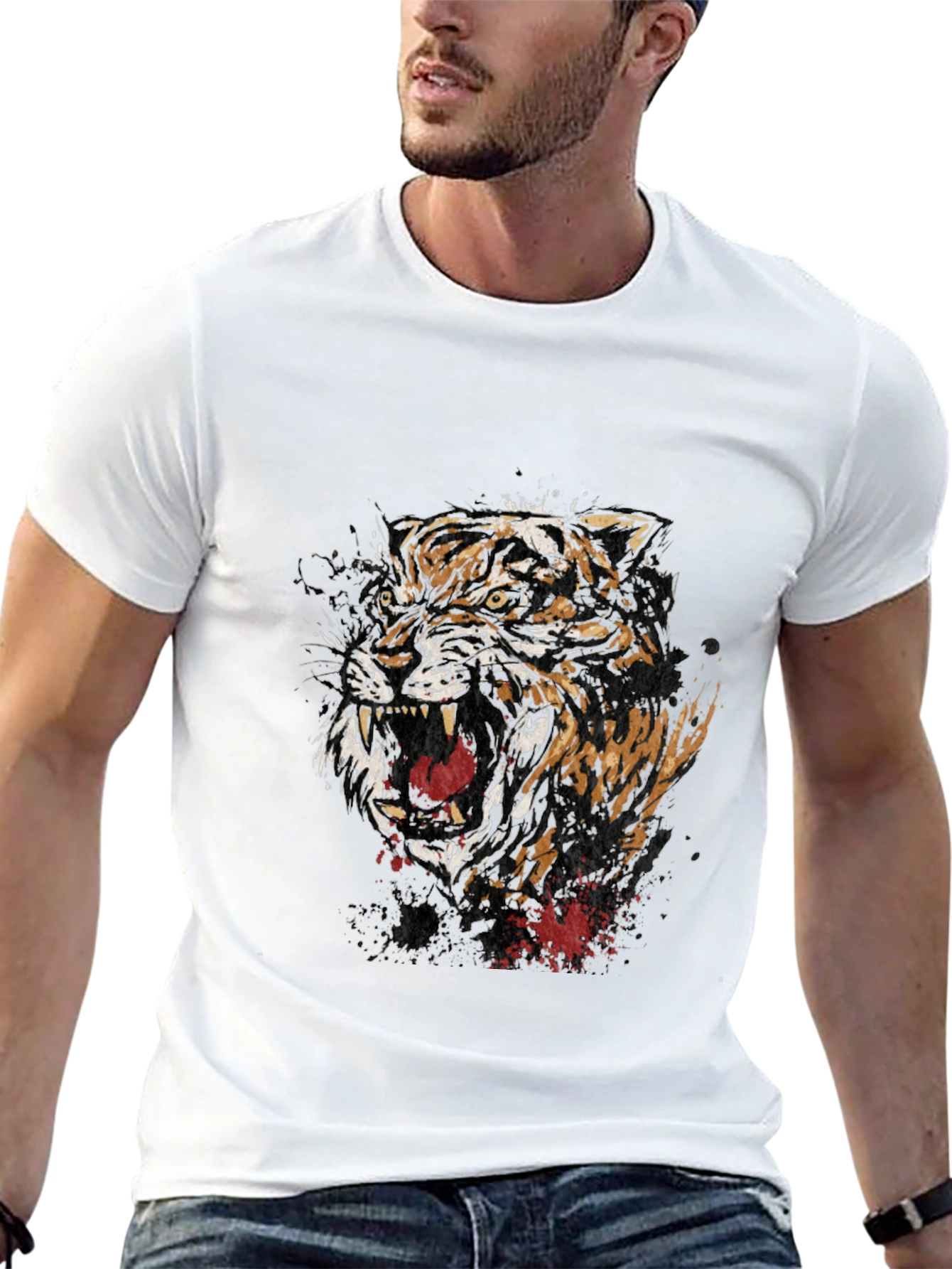 Mens Black Graphic Tee - Roaring Tiger Design