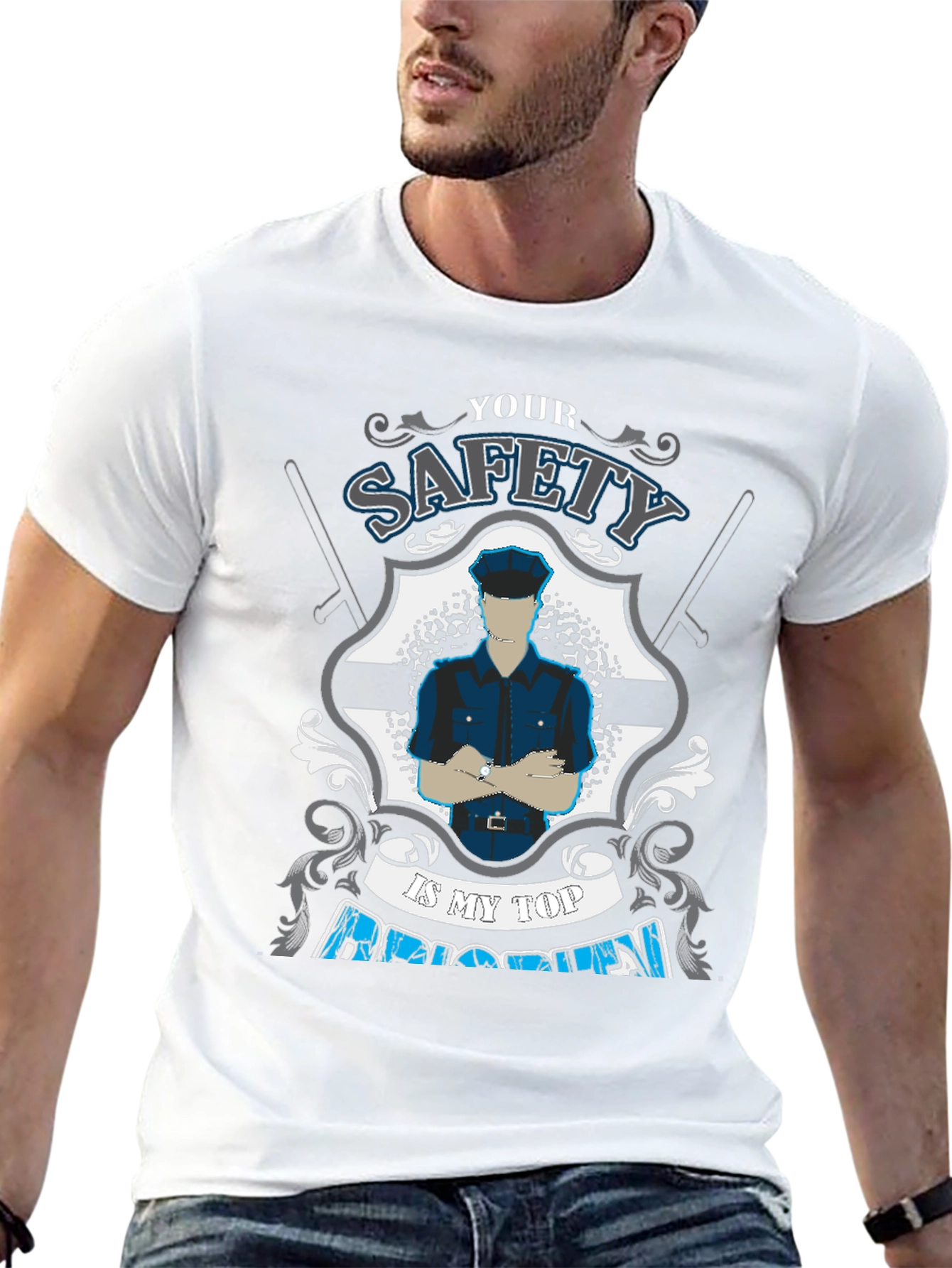 Safety First Police Graphic Tee - Black Cotton T-Shirt