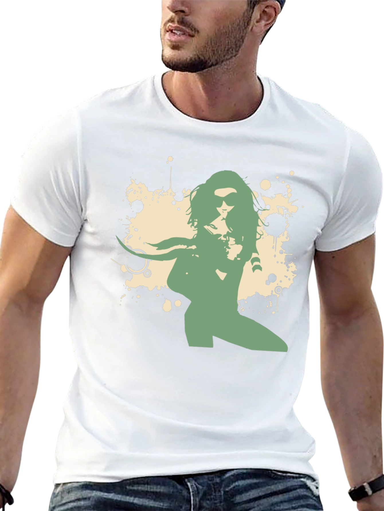 Retro Graphic Tee - Cool Sage Green Silhouette