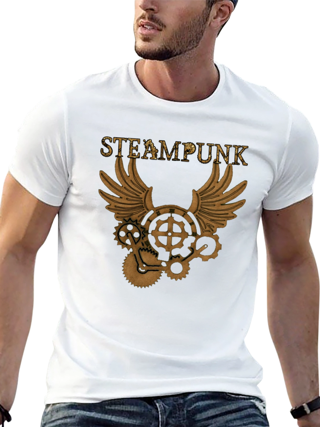 Steampunk Gear Wings Black T-Shirt