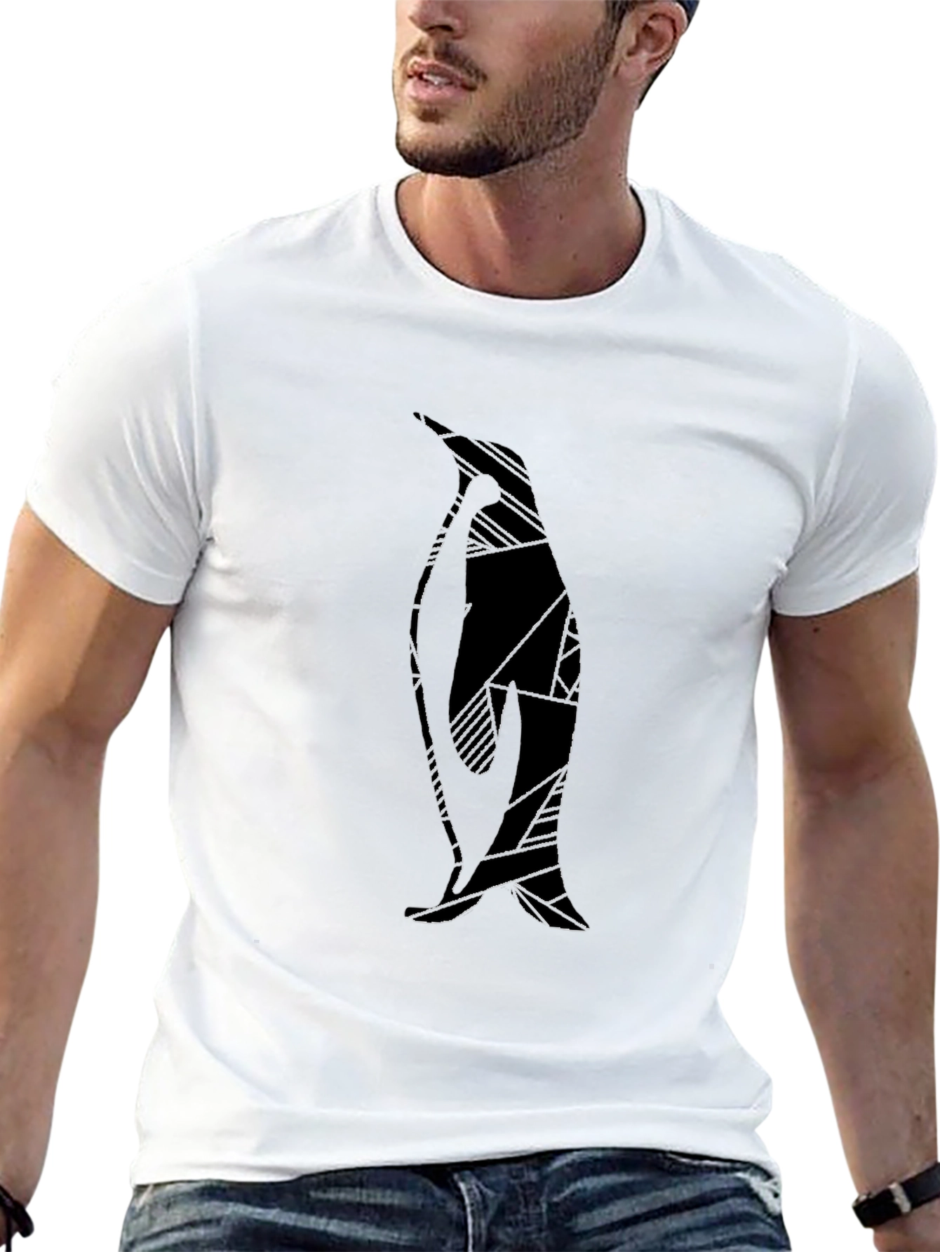Abstract Penguin Graphic Print Black T-Shirt