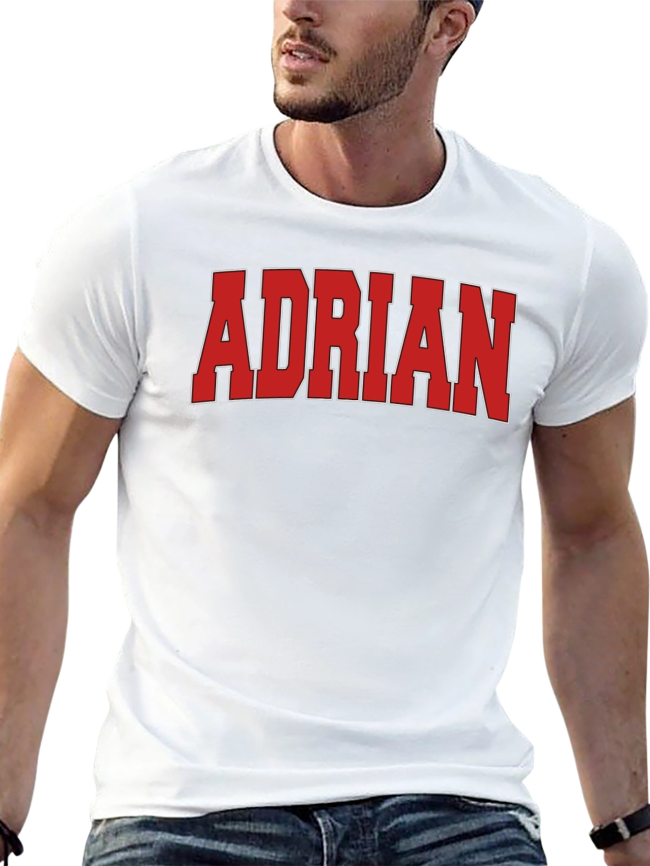 Adrian Black T-Shirt with Bold Red Font