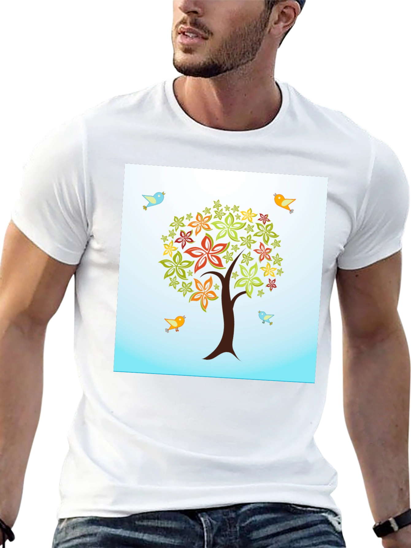 Nature Tree Bird Graphic Tee - Mens Black T-Shirt