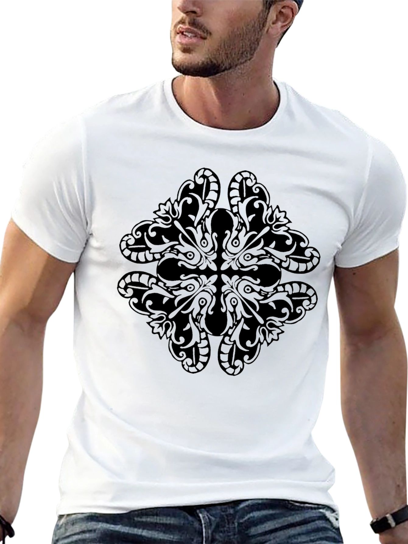 Black Graphic Tee - Abstract Design