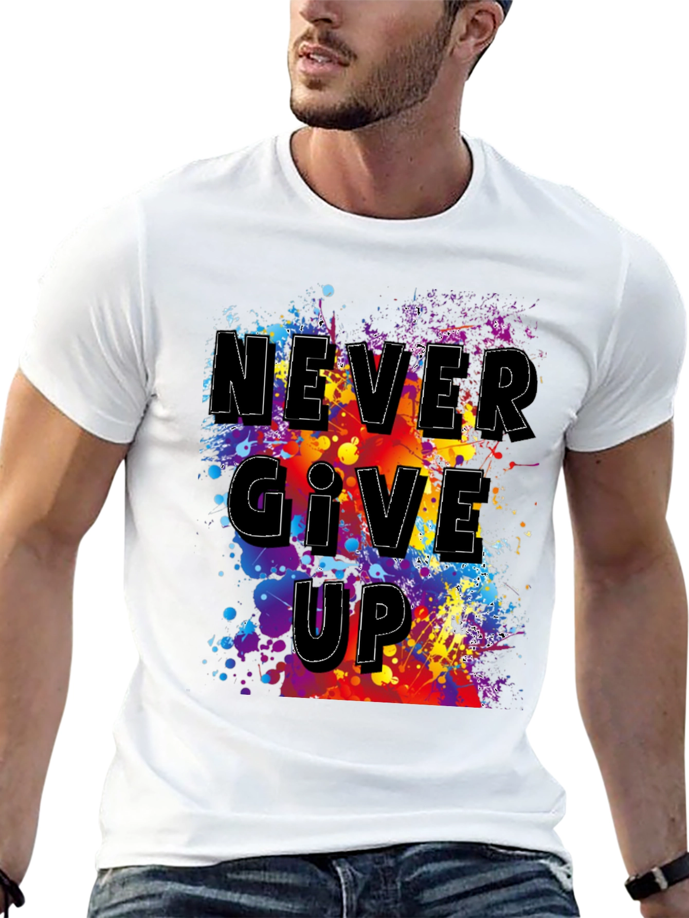 Never Give Up Graphic T-Shirt - Inspirational Mens Tee