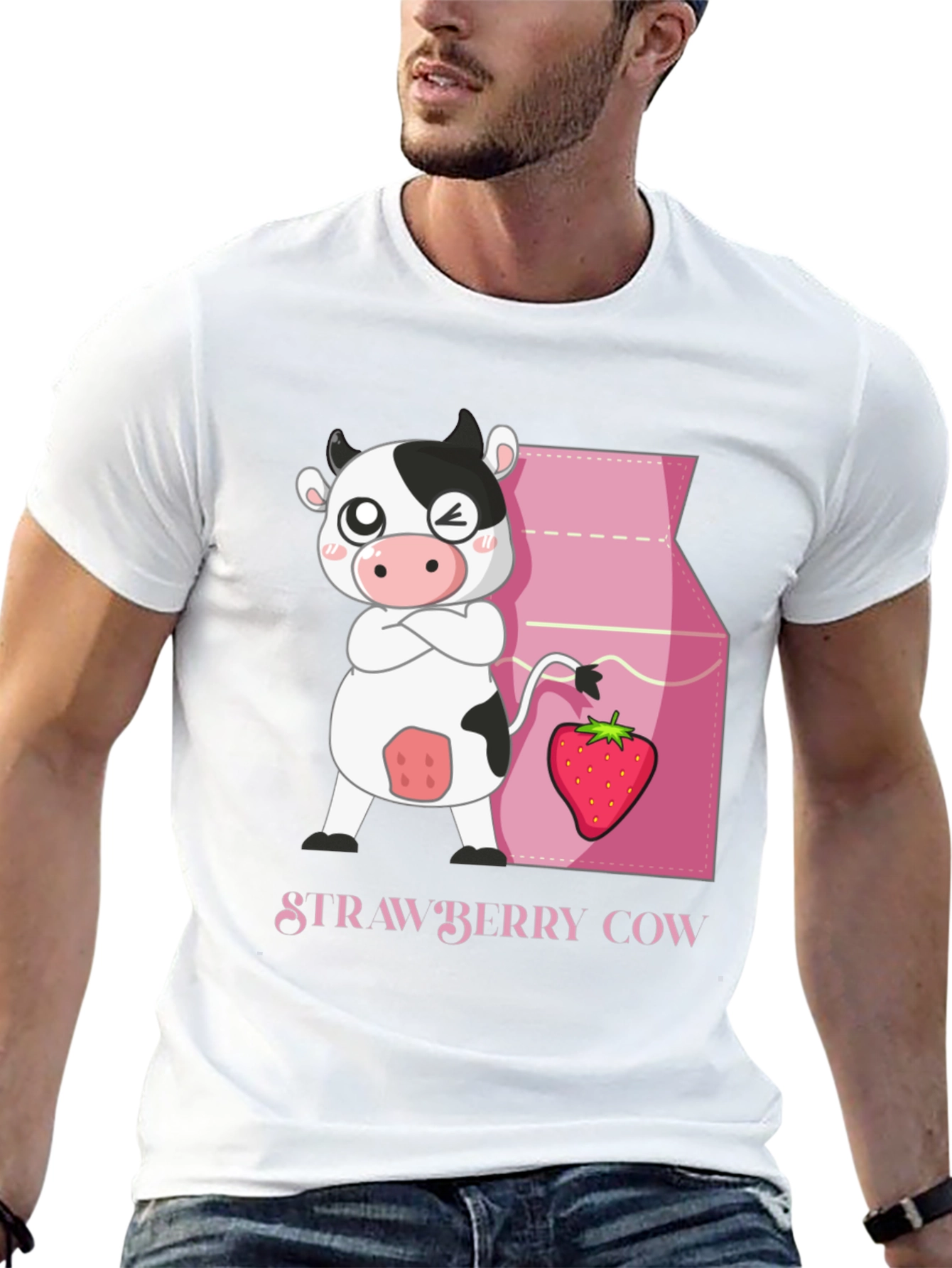 Strawberry Cow Graphic Tee - Cute Cartoon T-Shirt