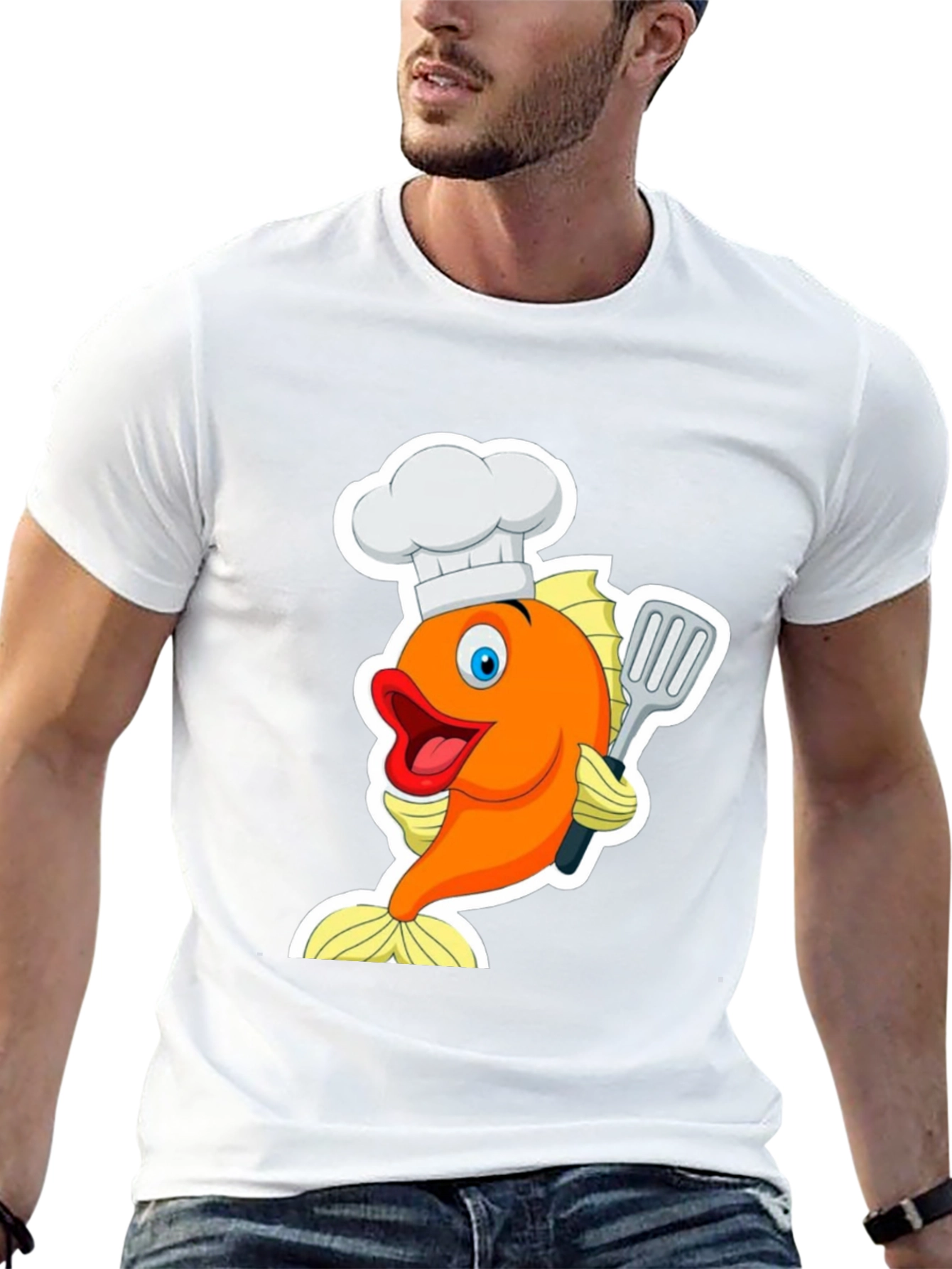 Chef Fish Cartoon Graphic T-Shirt