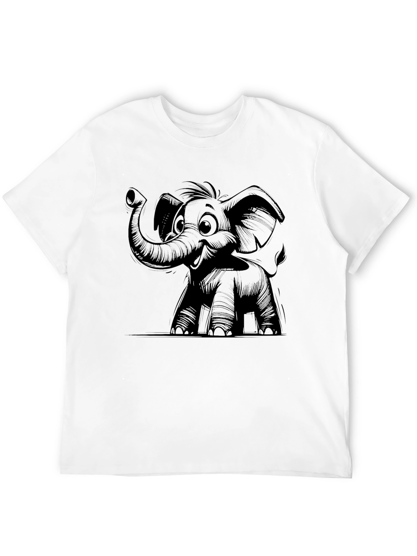 Cartoon Elephant Graphic T-Shirt - Black