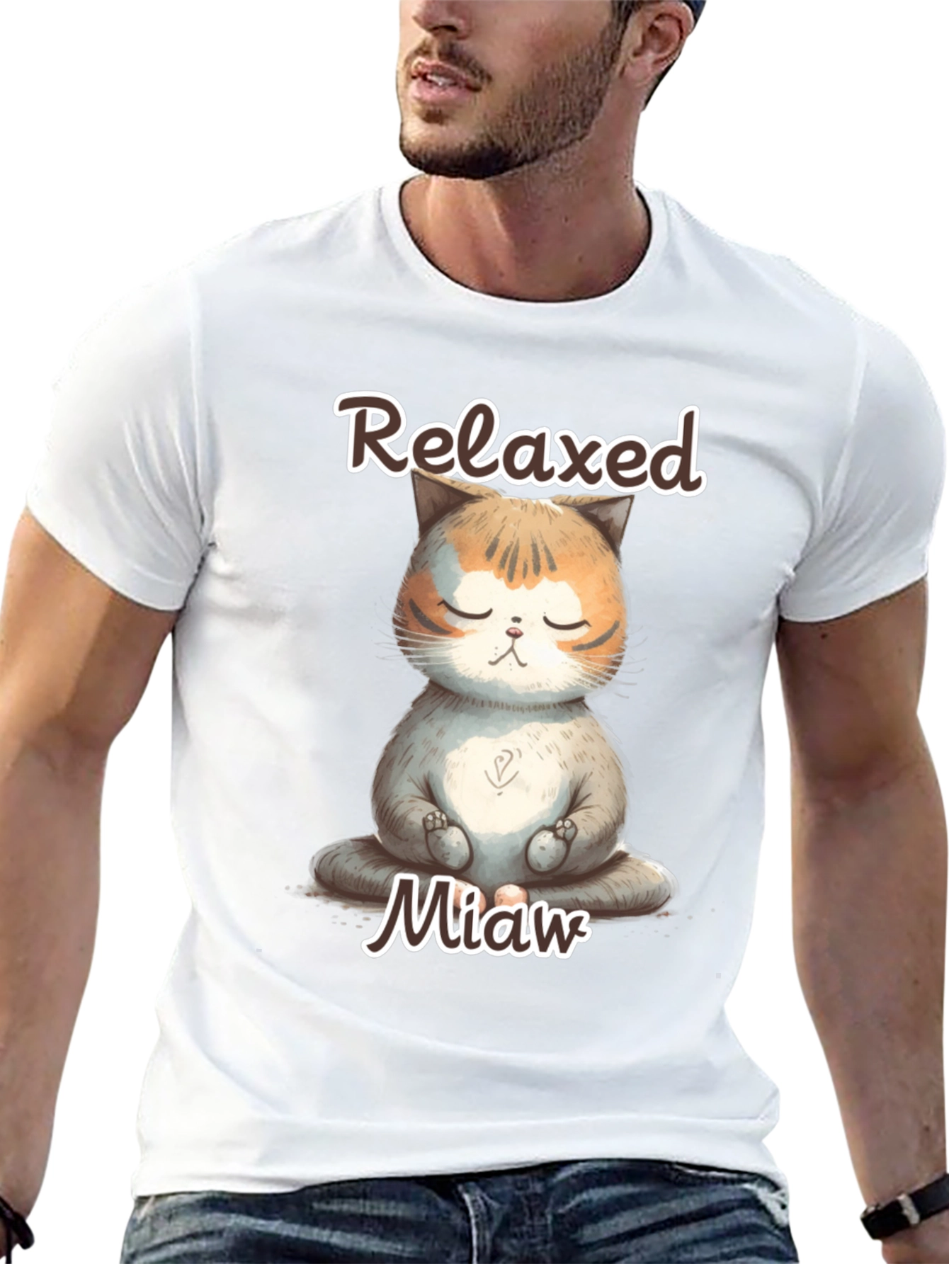 Relaxed Miaw Cat T-Shirt - Meditating Kitten Tee