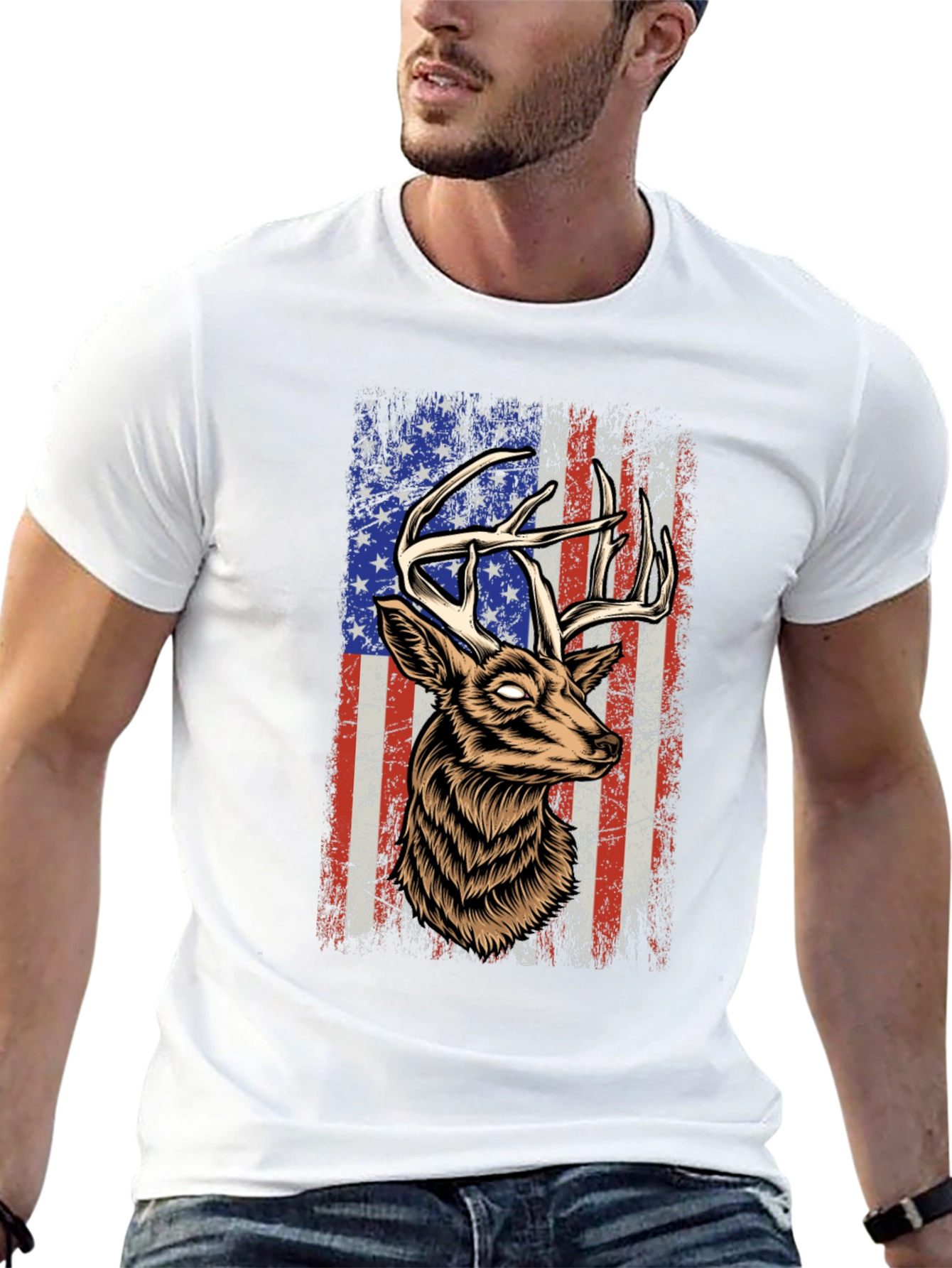 Deer USA Flag Graphic Tee - Patriotic Style